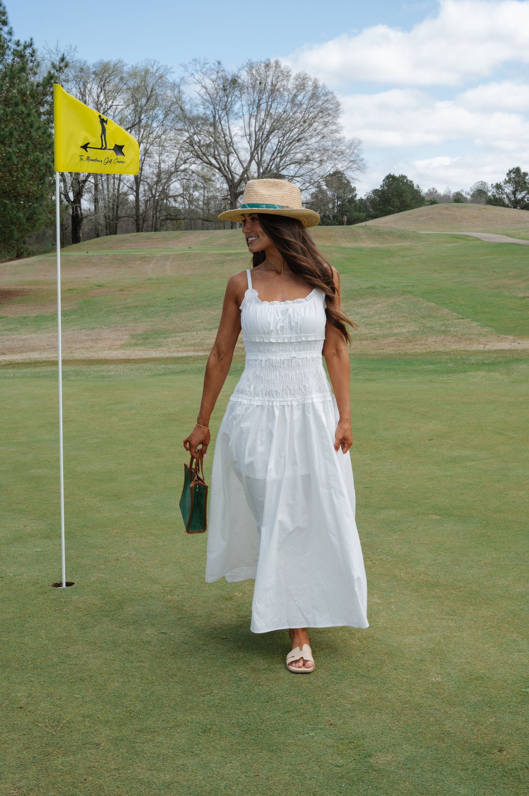 Smocked Maxi Dress-White