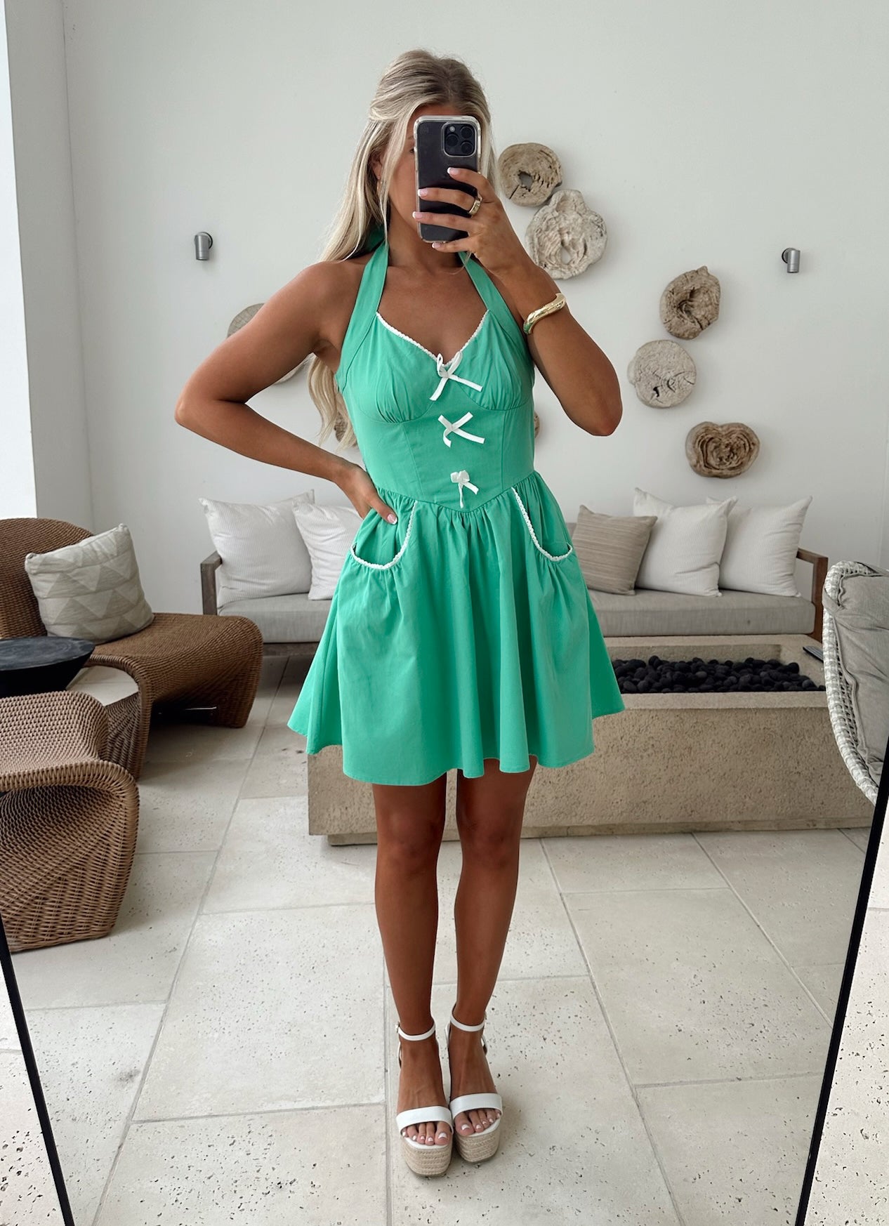 Madison Lace and Bow Dress- Green