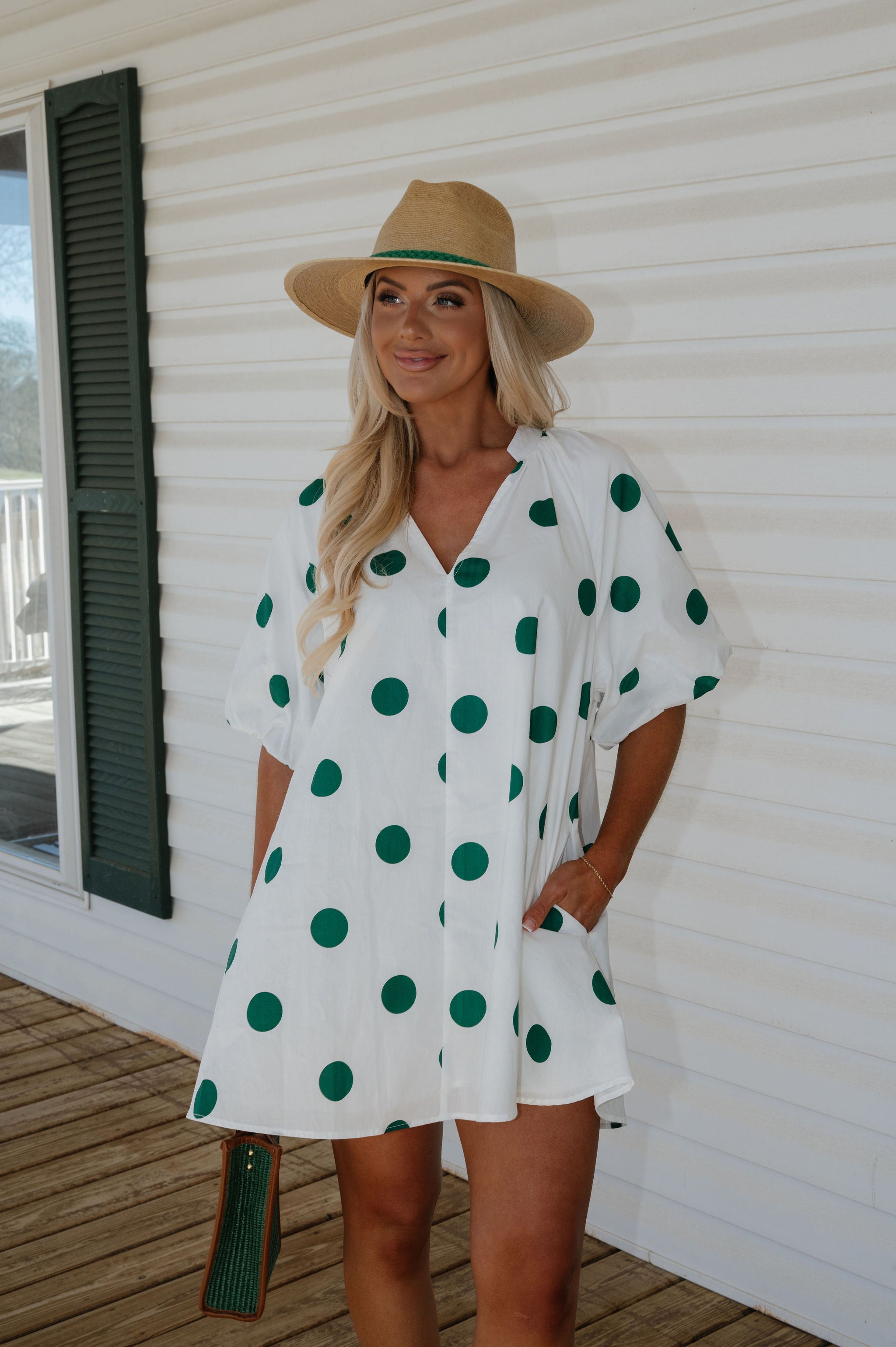 Devyn Polka Dot Mini Dress-Green