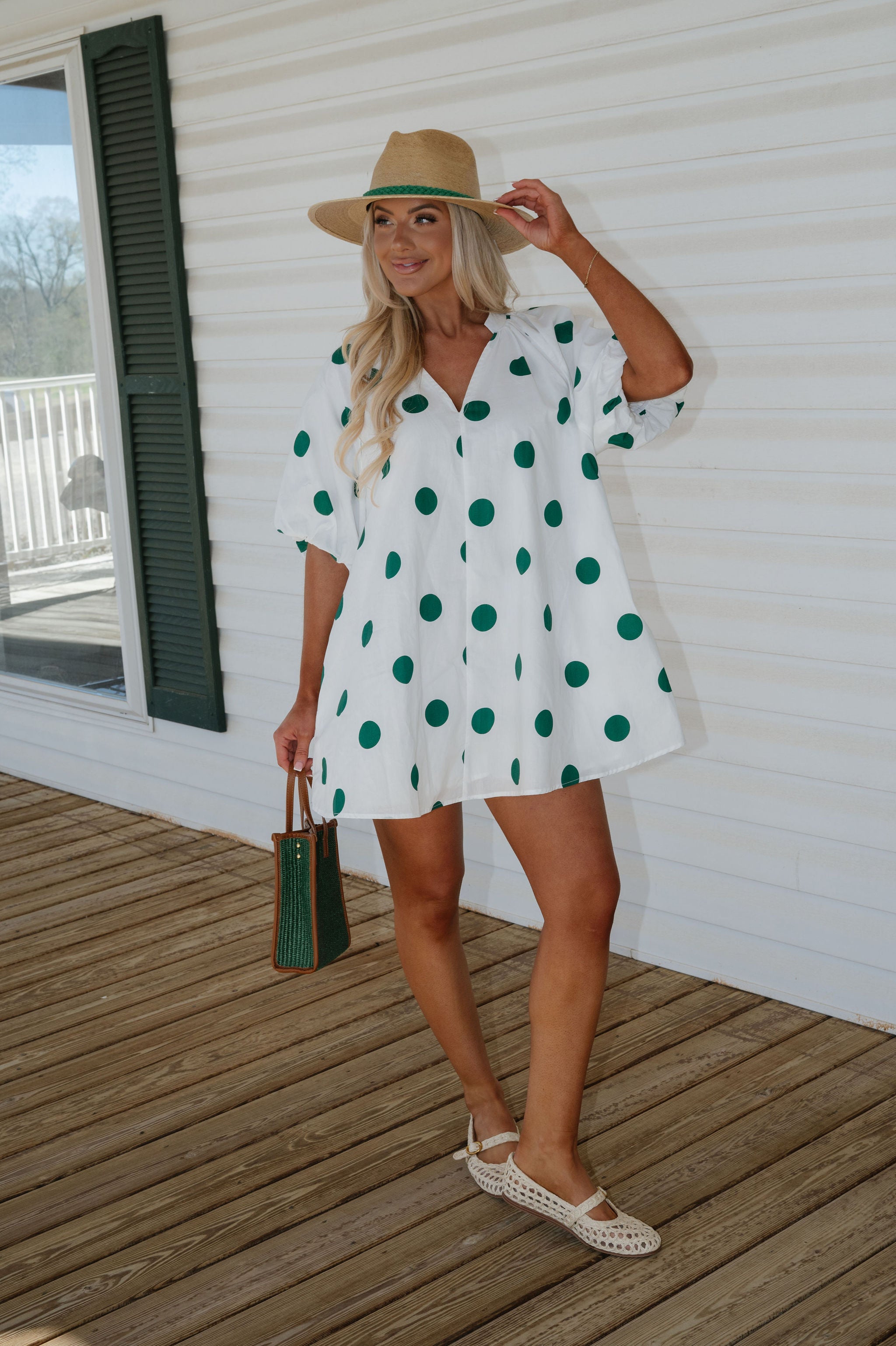 Devyn Polka Dot Mini Dress-Green