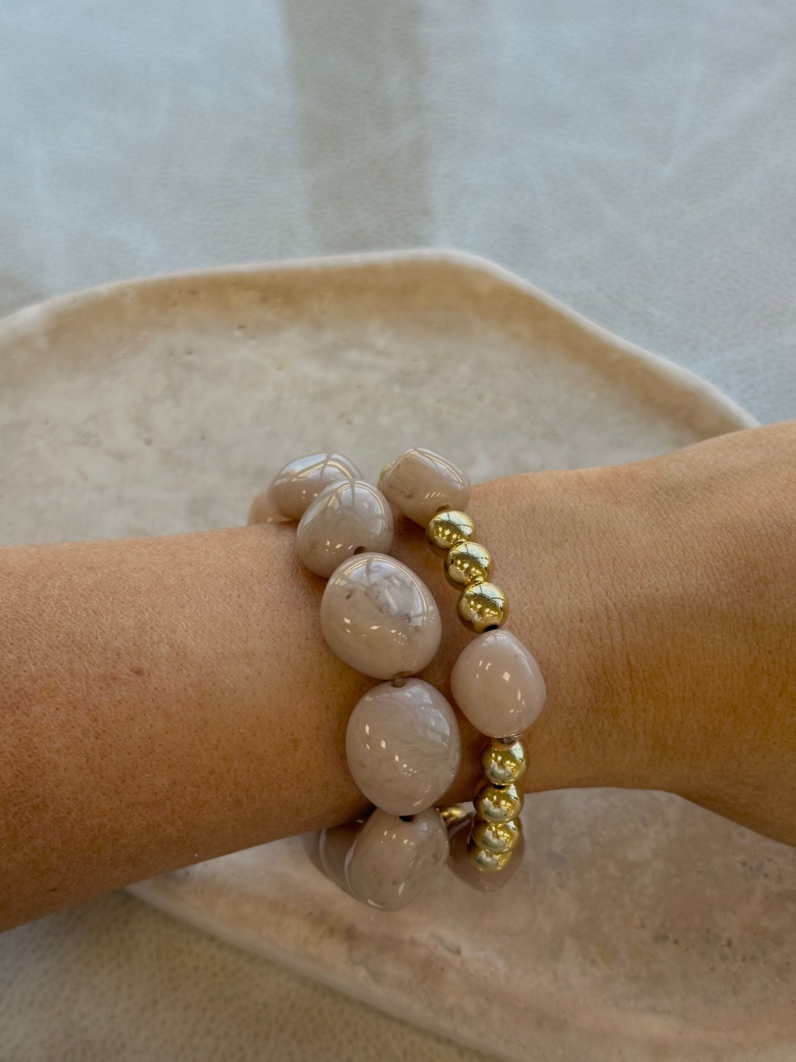Double Stone Stack- Beige/Gold