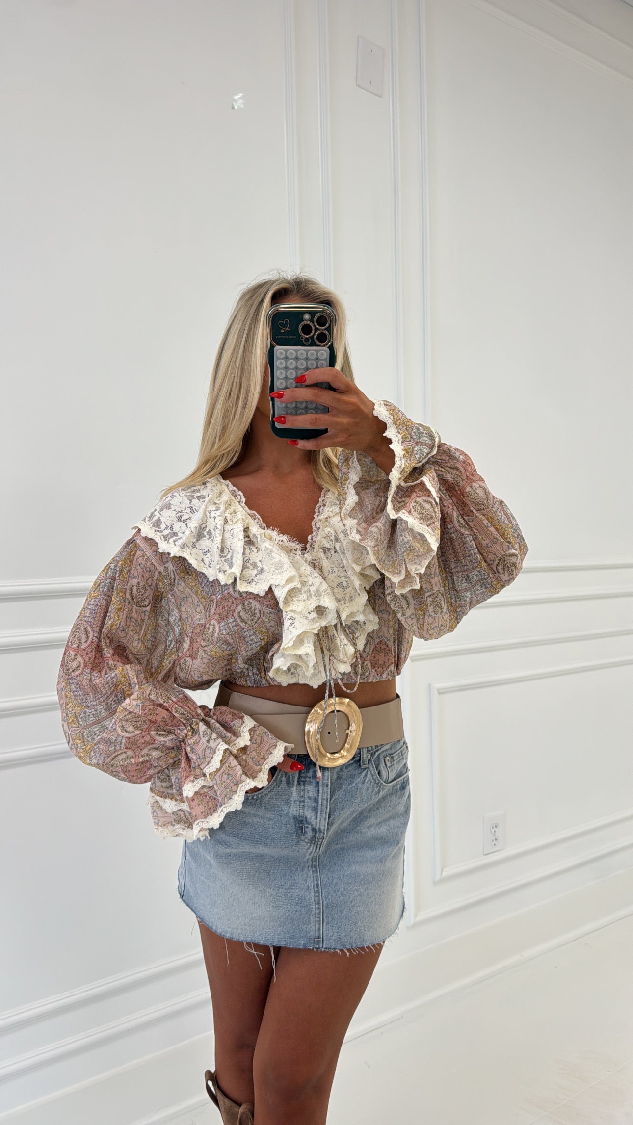 Ella Lace Ruffle Detail Top-Rose Multi