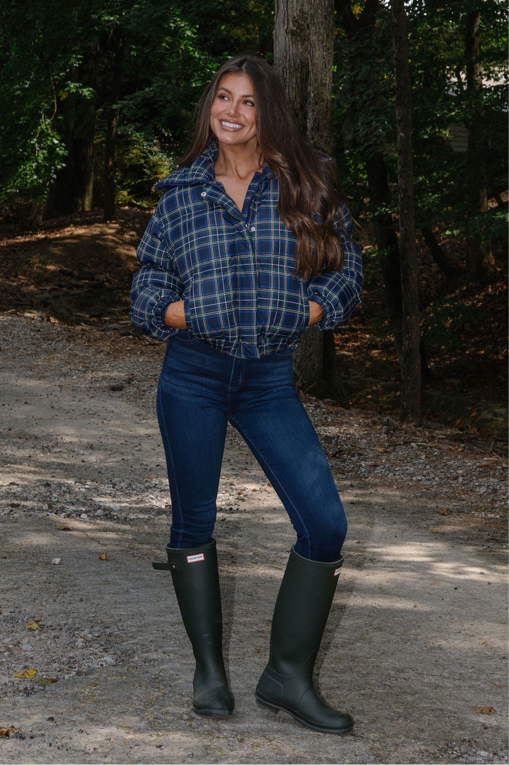 Madeline Plaid Jacket-Navy