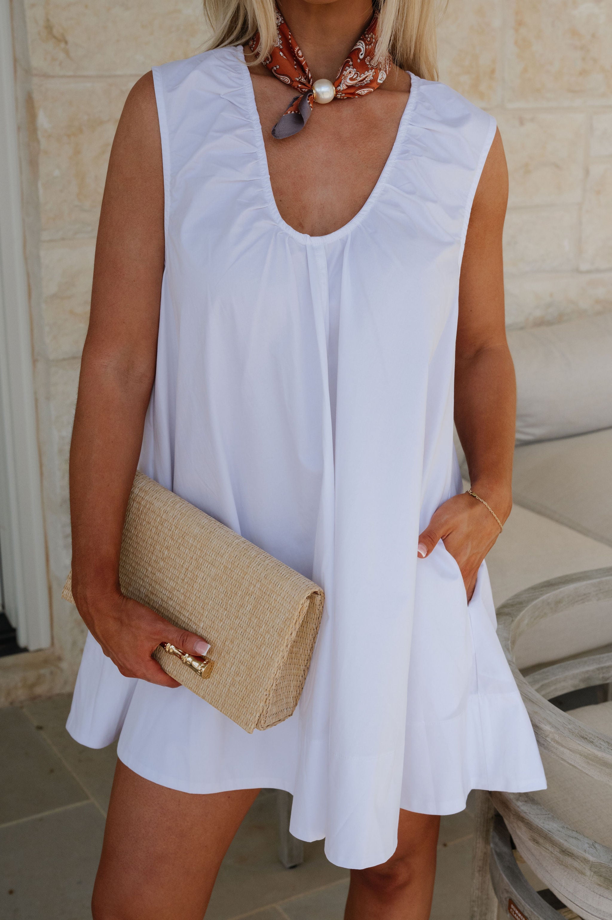 Lily Sleeveless Swing Mini Dress-White