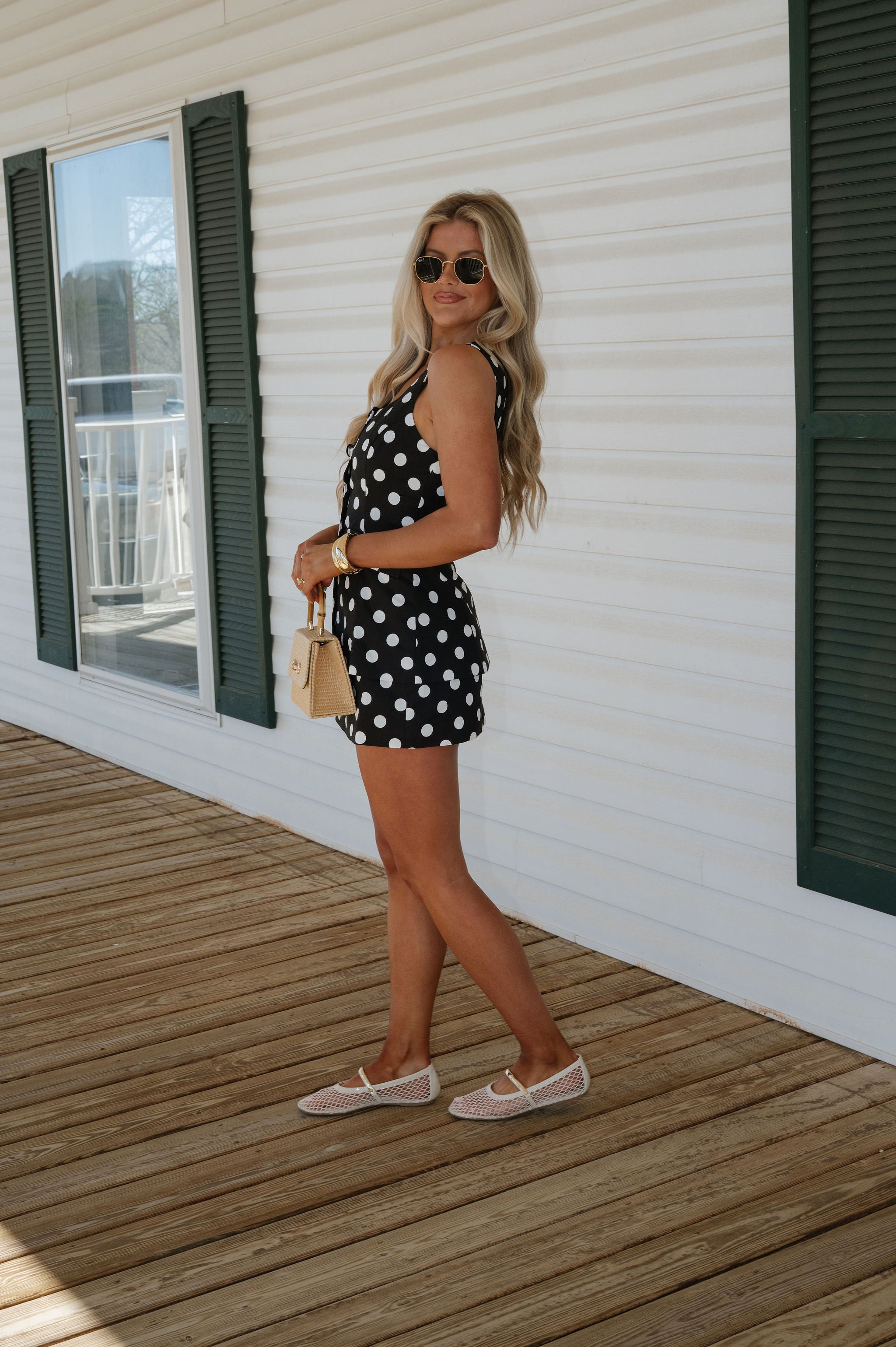 Tina Polka Dot Mini Dress-Black/White