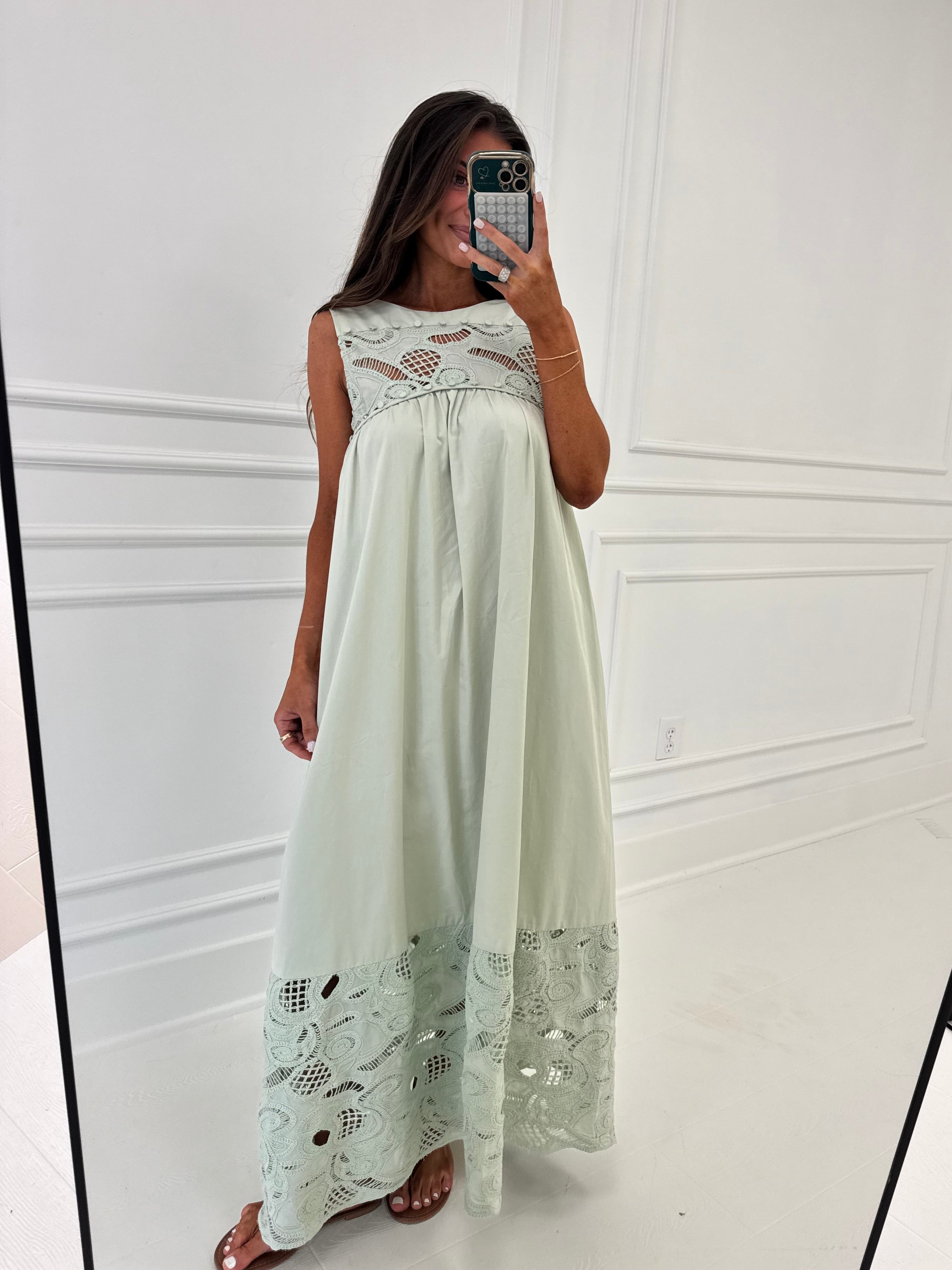 Boho Lace Maxi Dress-Sage L