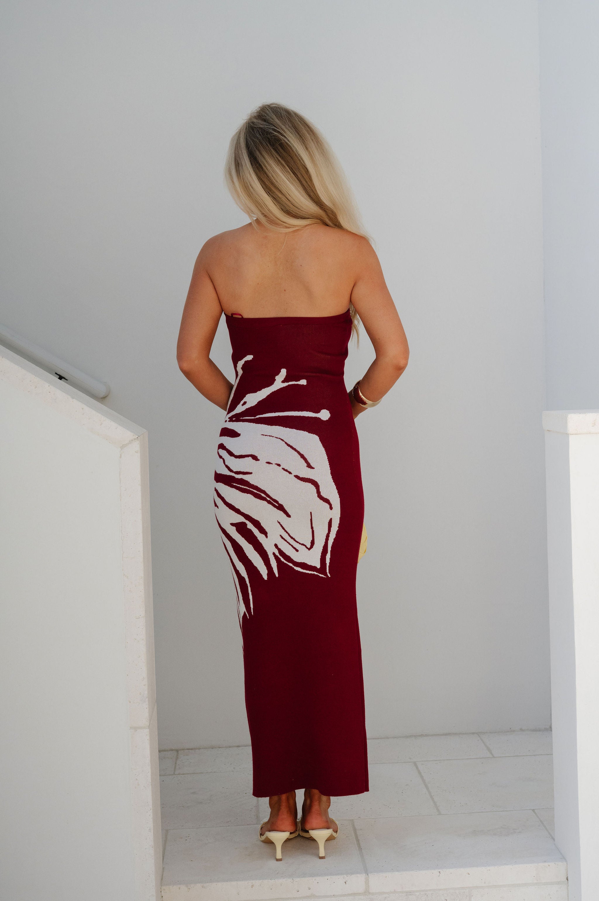 Gina Floral Knit Maxi Dress-Burgundy
