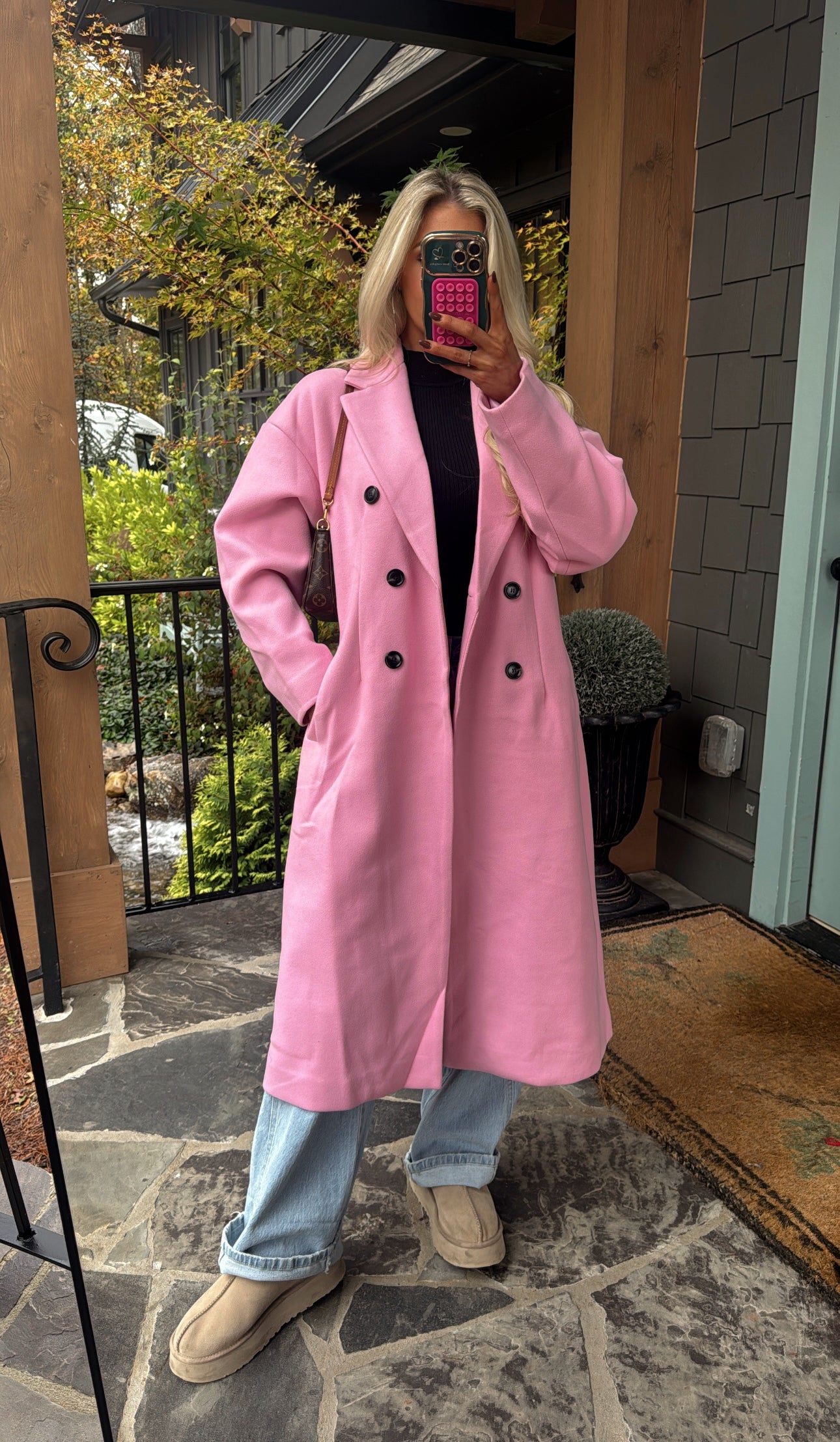 Chic Lapel Coat-Pink
