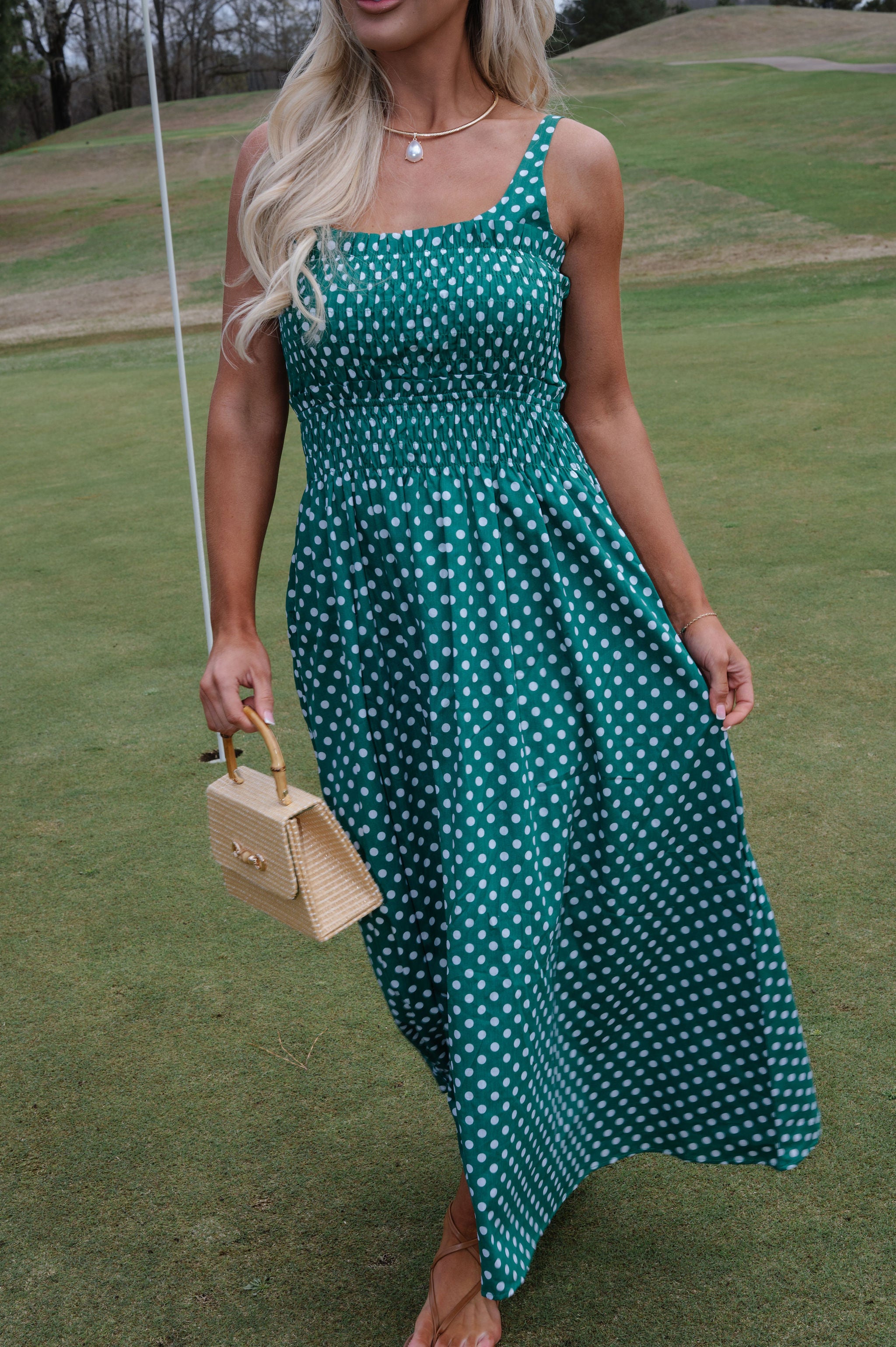 Carrie Polka Dot Midi Dress-Kelly Green