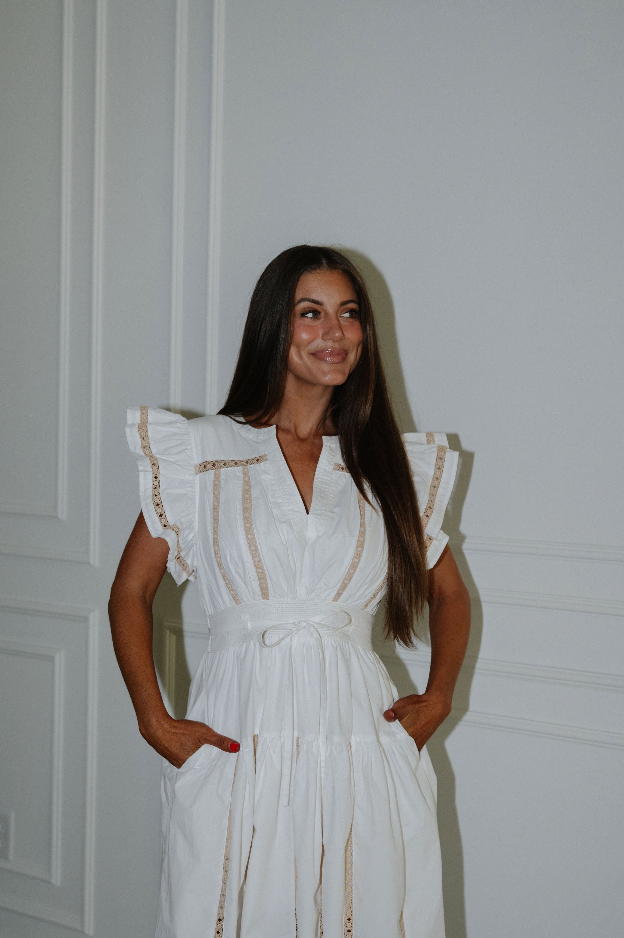 Lorie Poplin Midi Dress-Off White