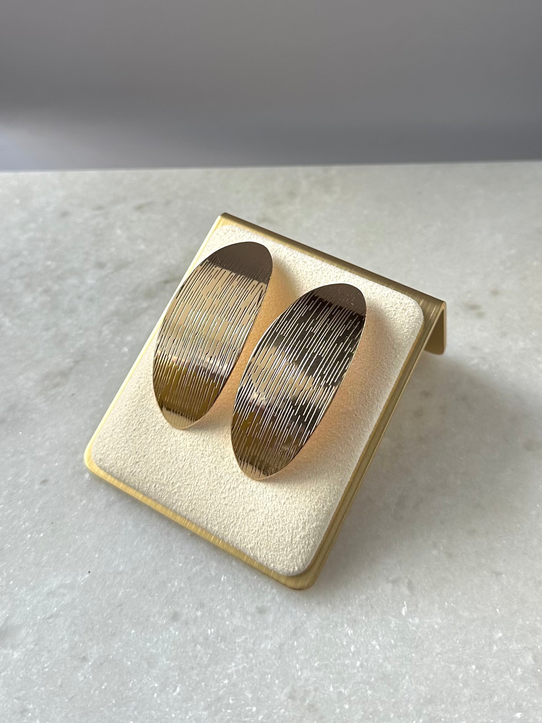Textured Oval Earrings-Gold