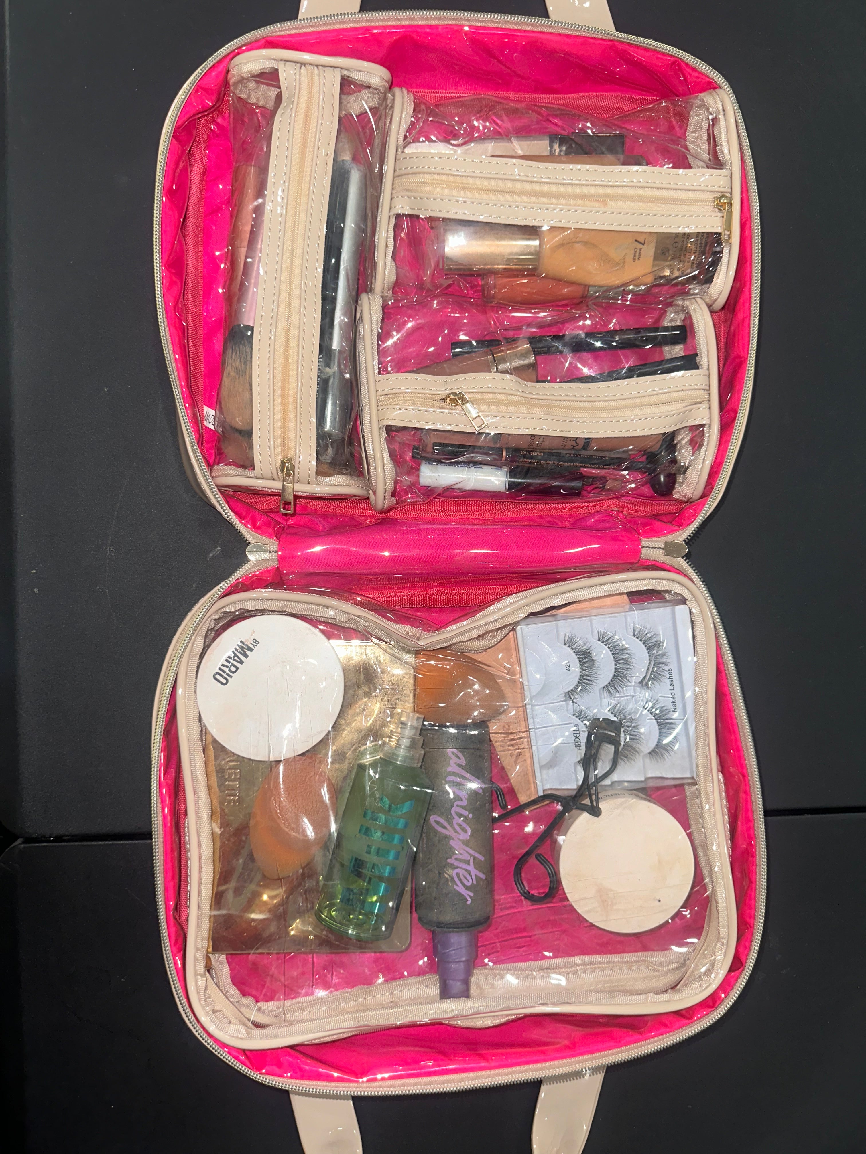 Patent Leather Quilted Makeup Bag- Nude