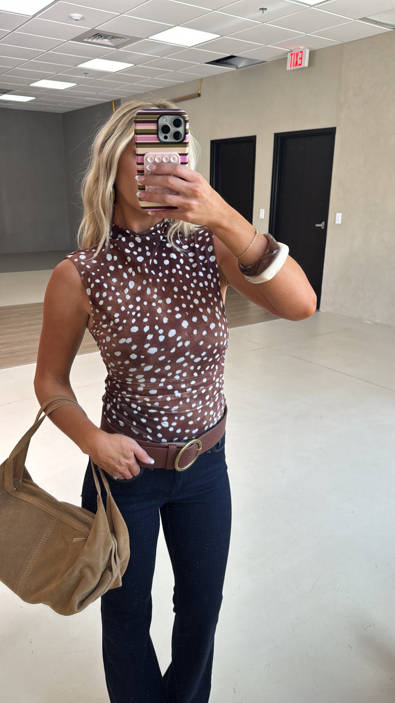 Ruched Mesh Top- Fawn