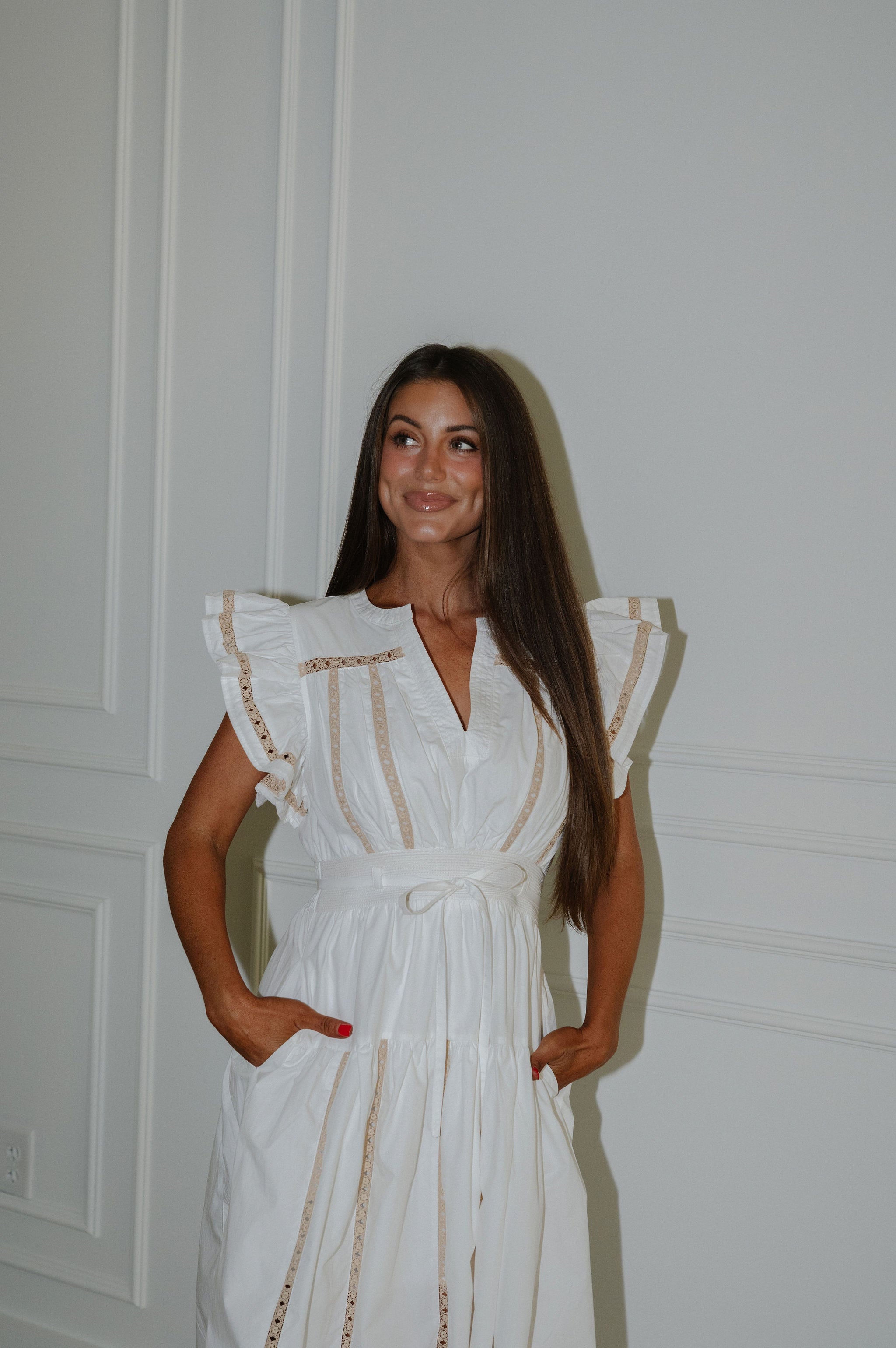 Lorie Poplin Midi Dress-Off White