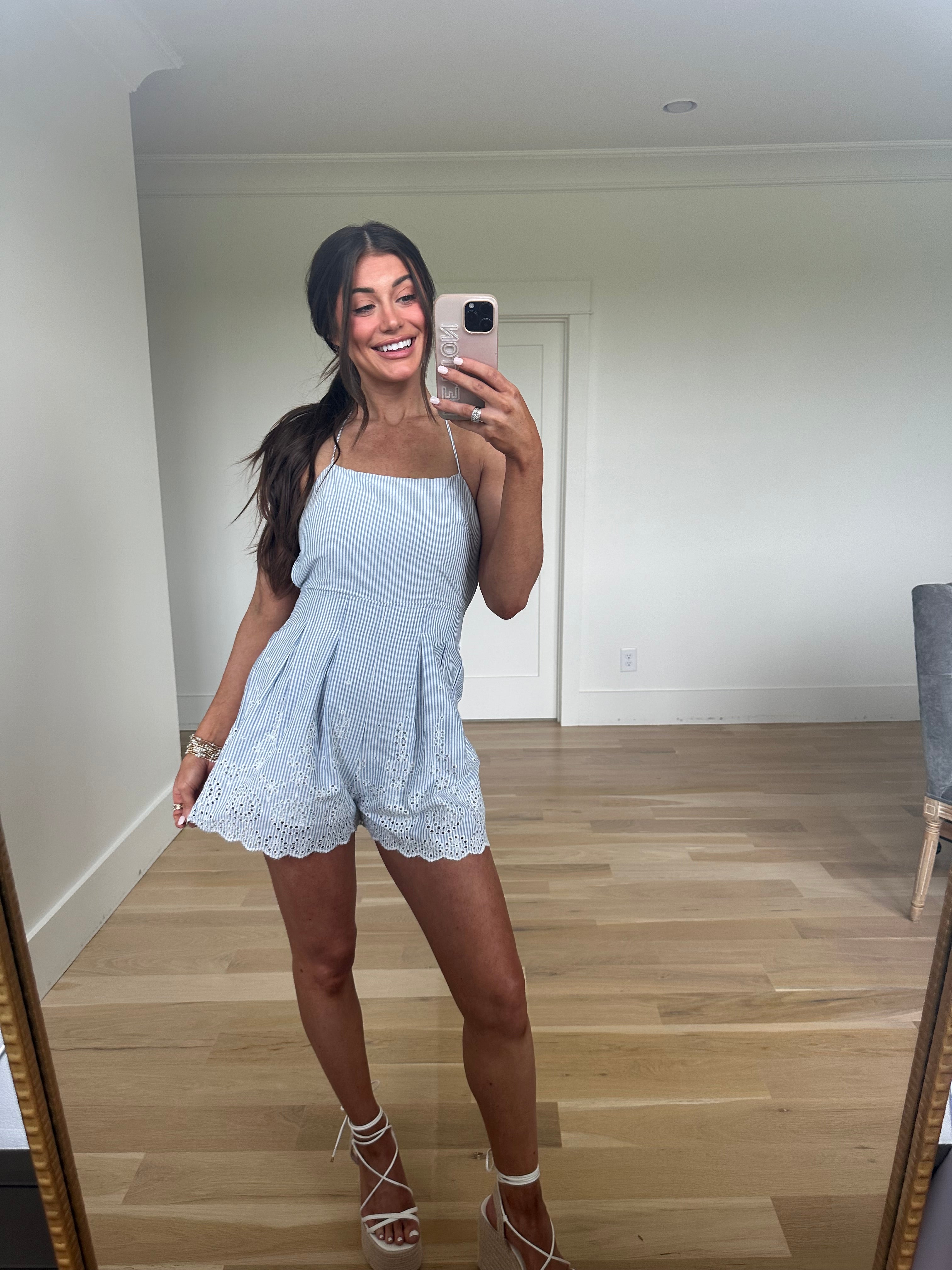 Maisie Embroidered Romper-Light Blue