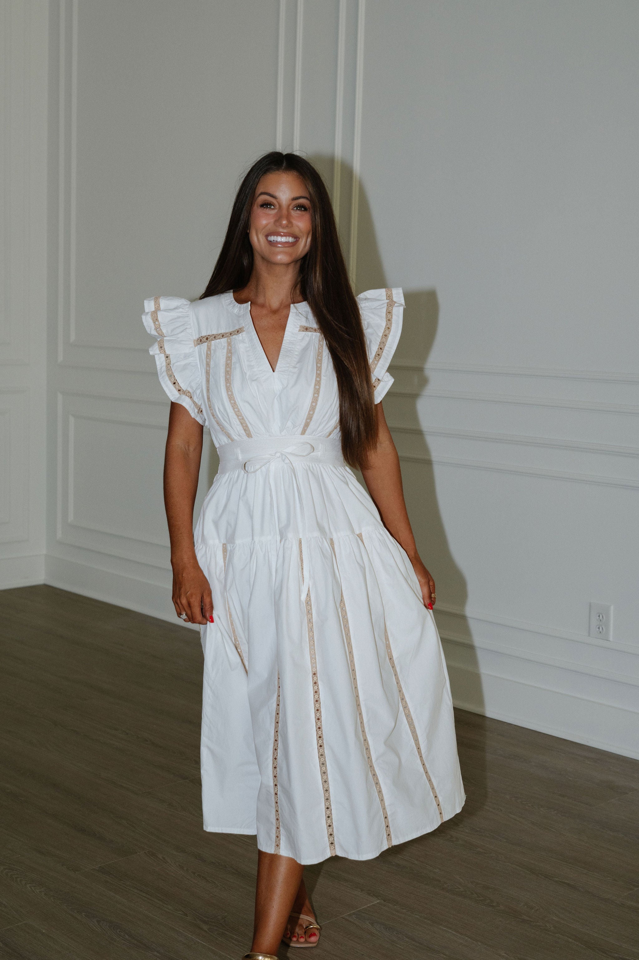 Lorie Poplin Midi Dress-Off White
