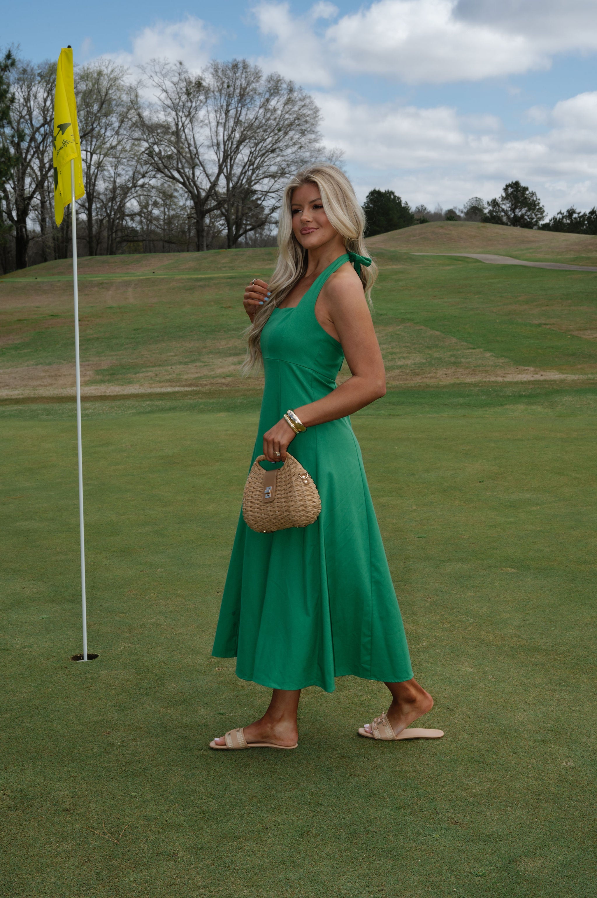 Jane Halter Midi Dress-Green