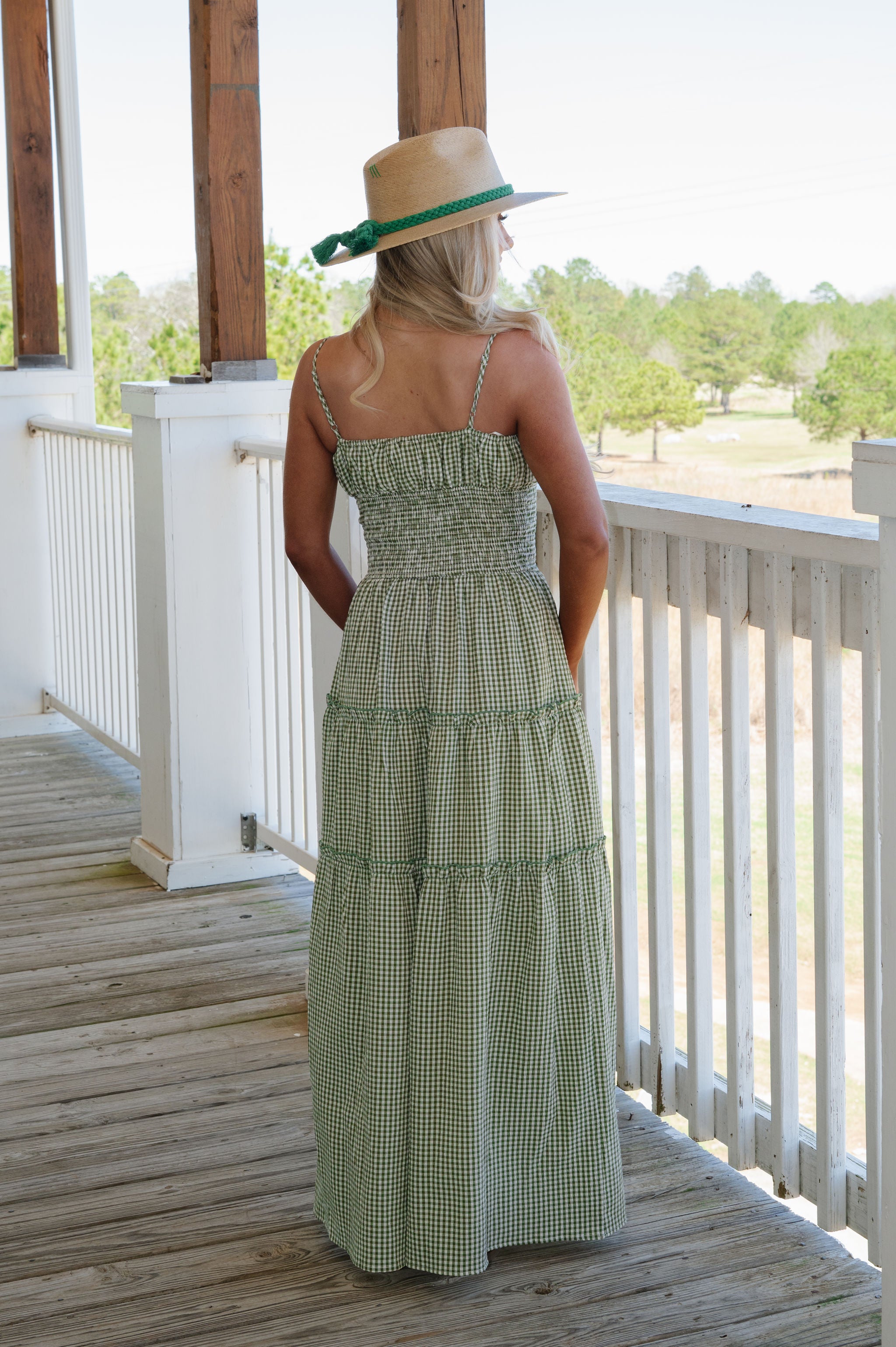 Carol Smocked Maxi Dress-Olive/Cream