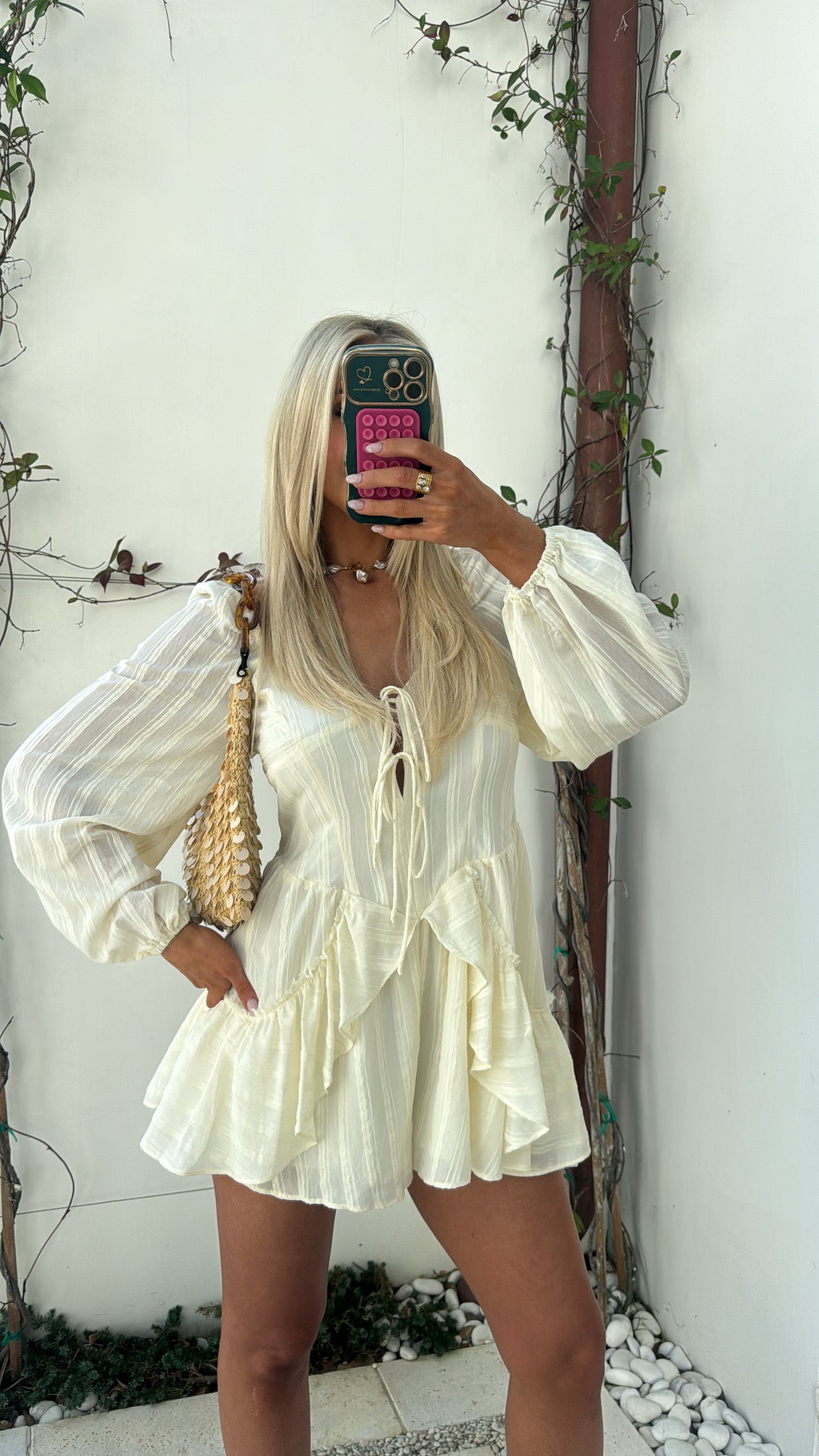 Farrah Ruffled Romper-Off White