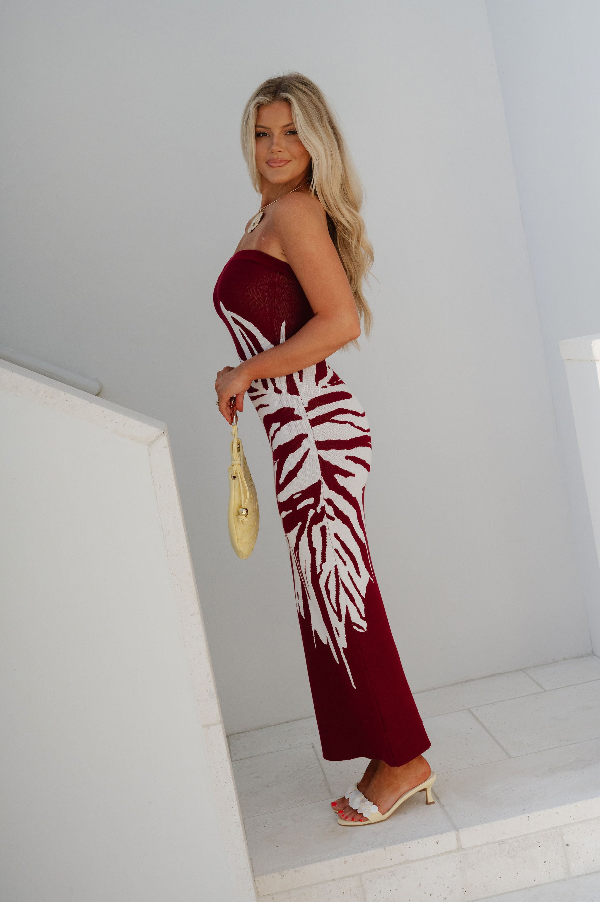 Gina Floral Knit Maxi Dress-Burgundy