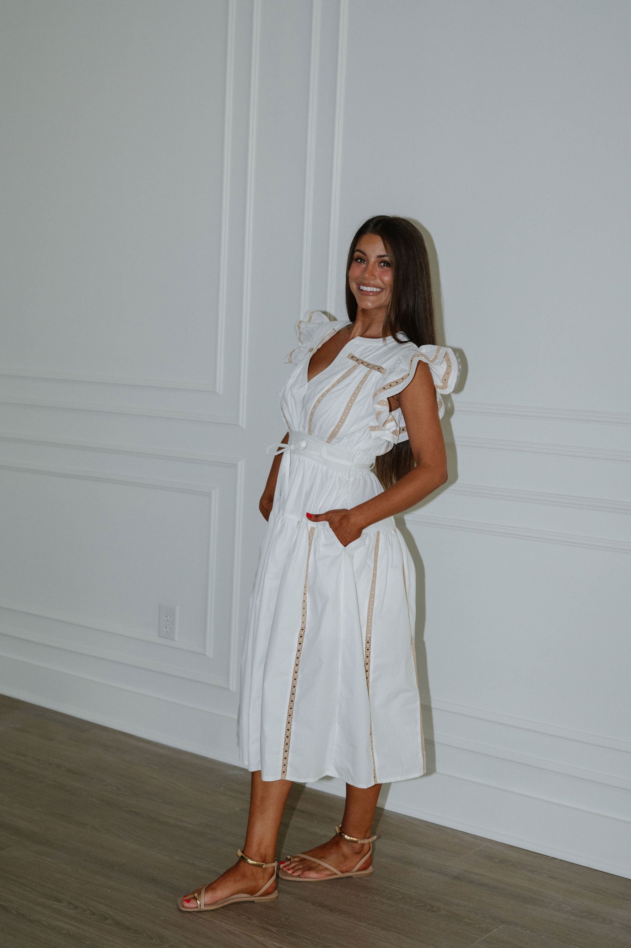 Lorie Poplin Midi Dress-Off White