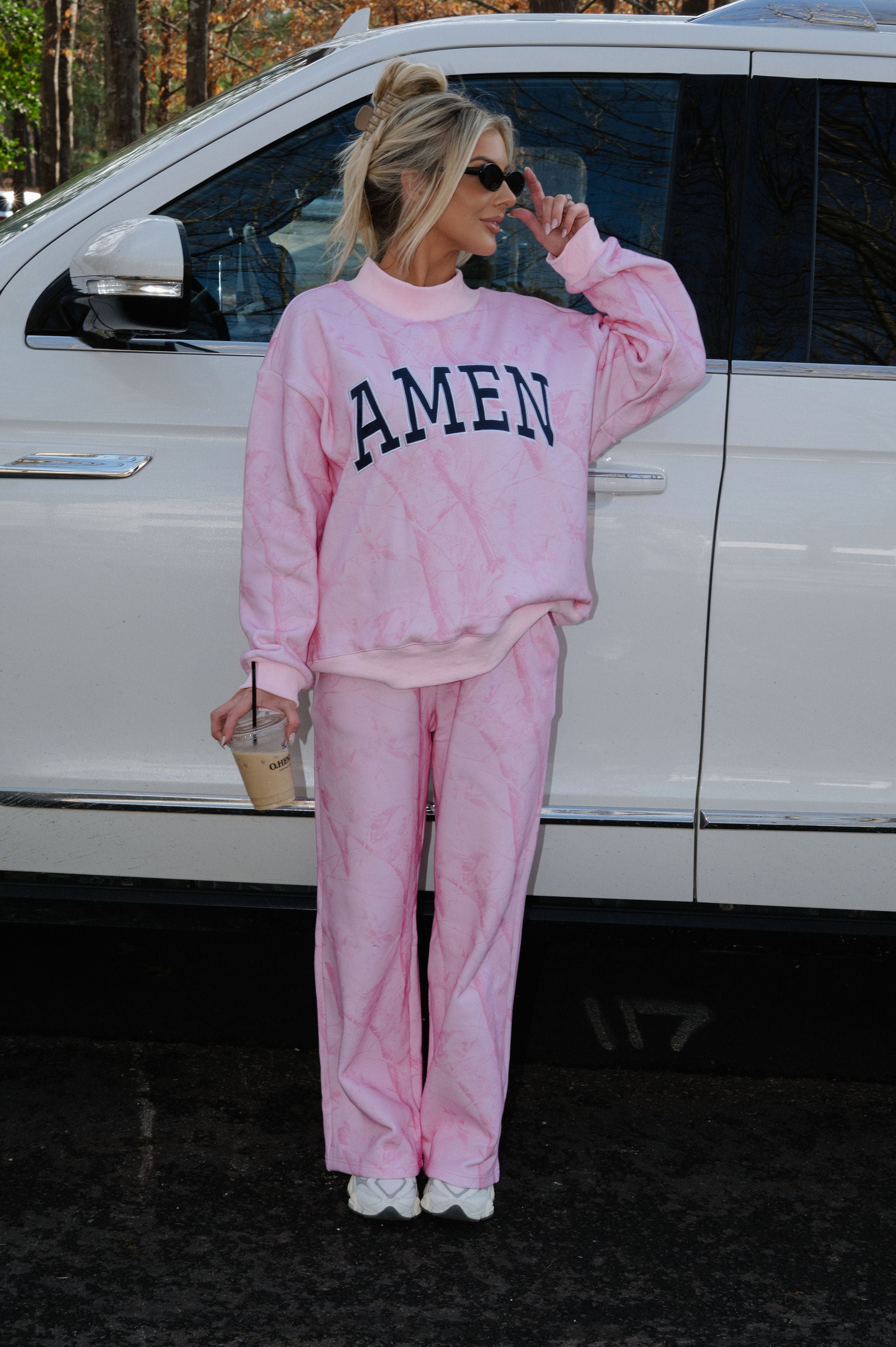 "Amen" Camo Mockneck-Pink