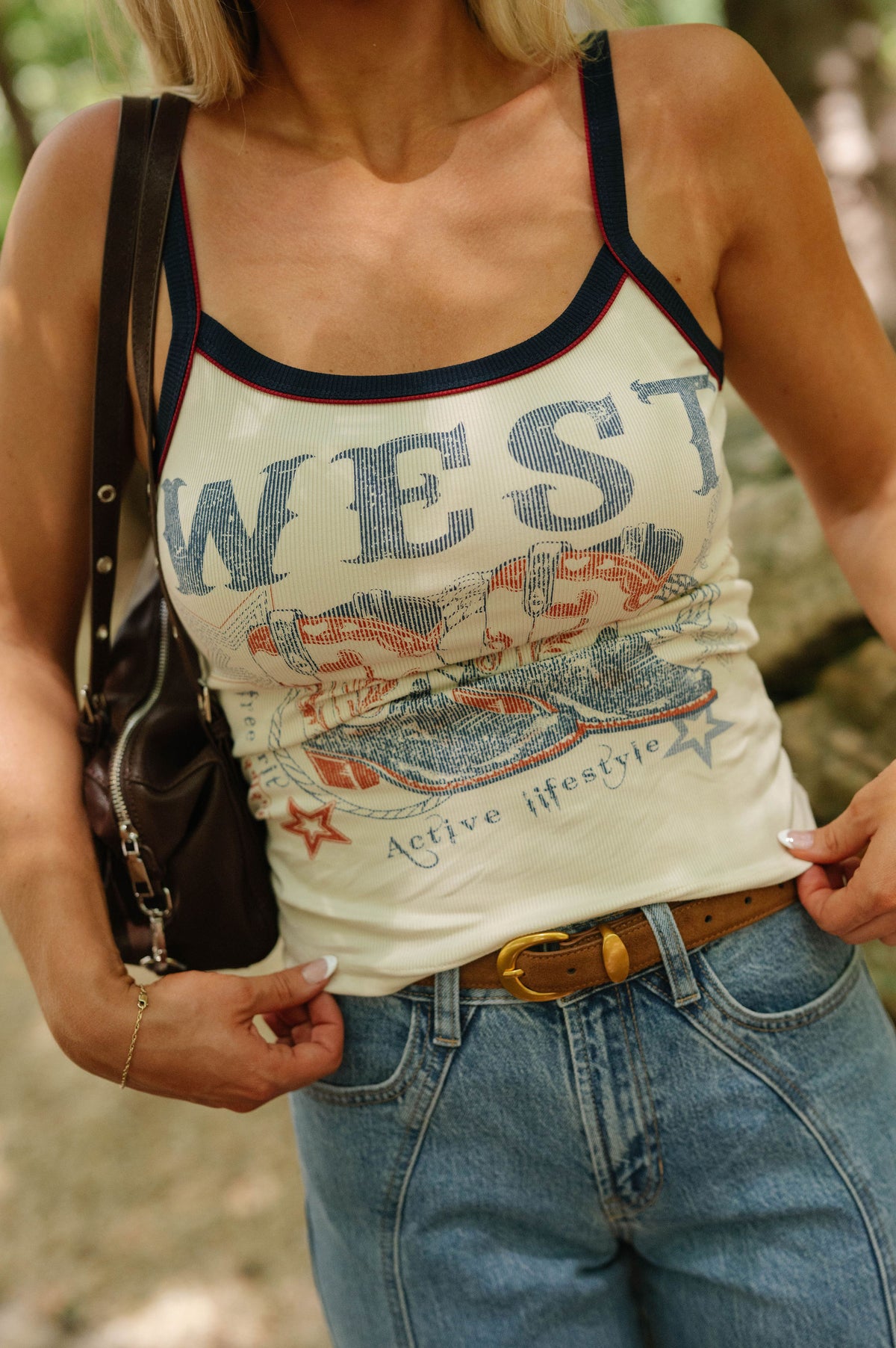 Cowboy Boot Western Tank Top-Cream