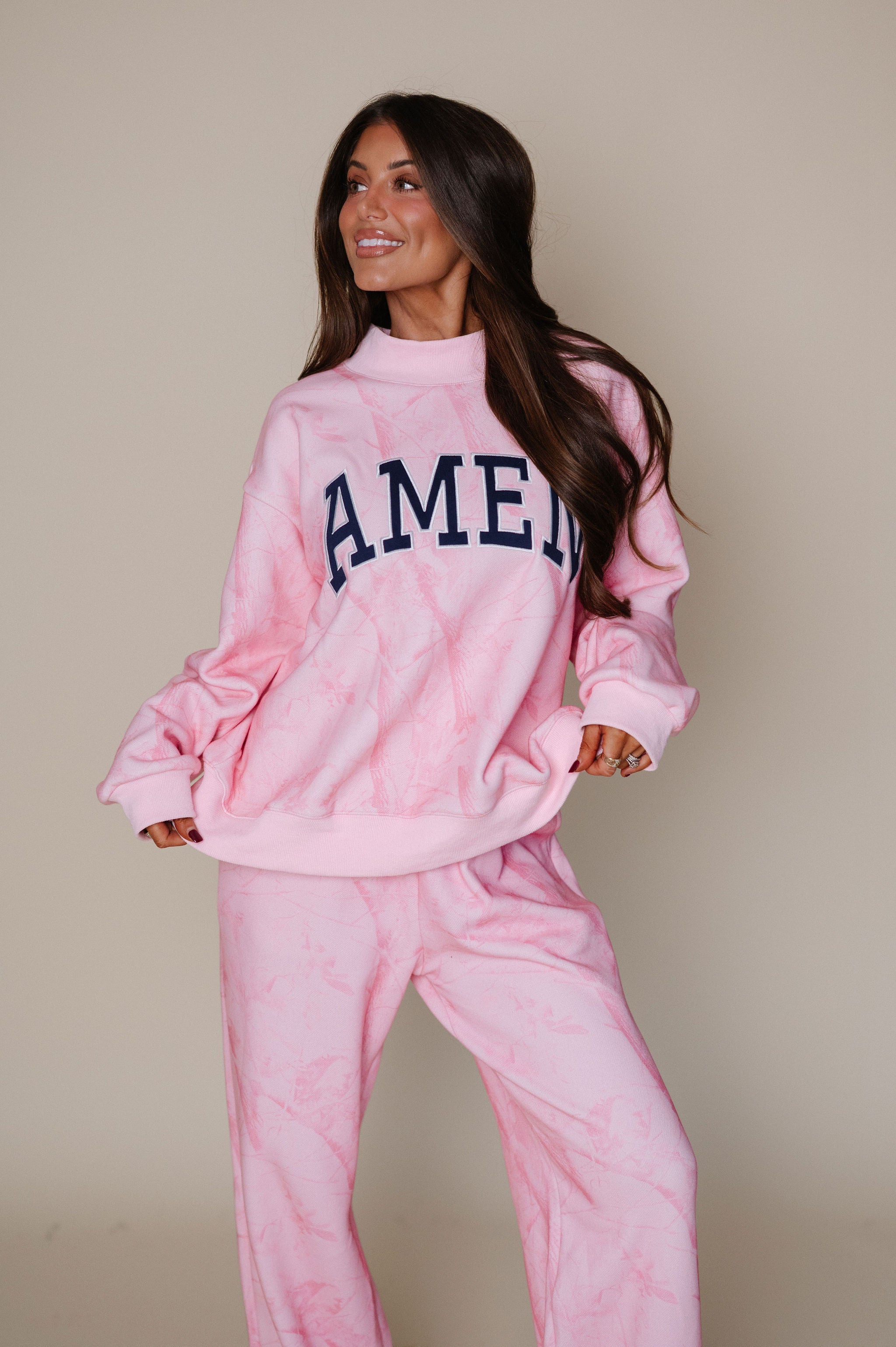 "Amen" Camo Mockneck-Pink