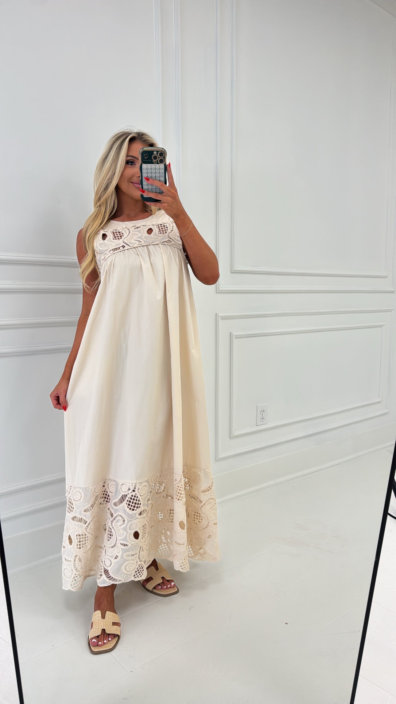 Boho Lace Maxi Dress-Cream