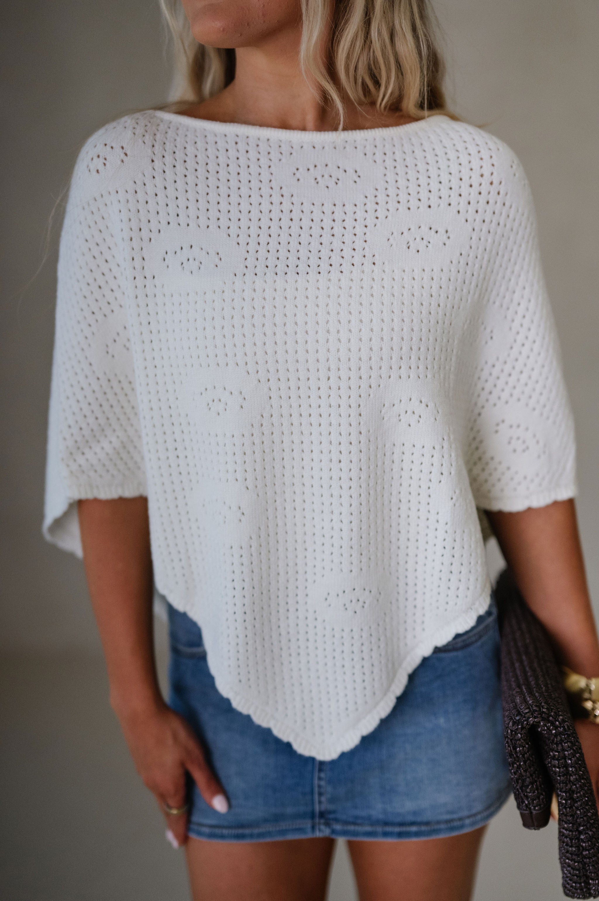 Mae Knit Crochet Poncho-Ivory
