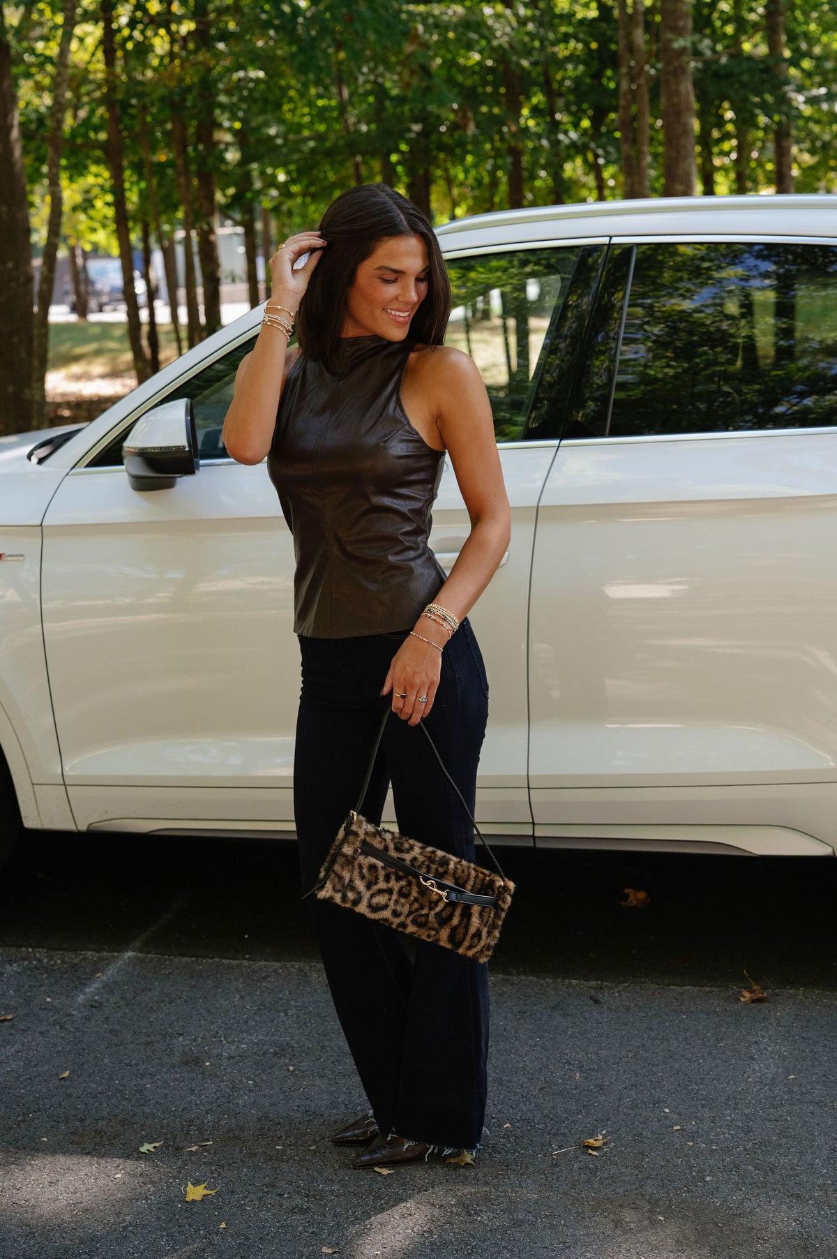 Tanner Faux Leather Top-Brown