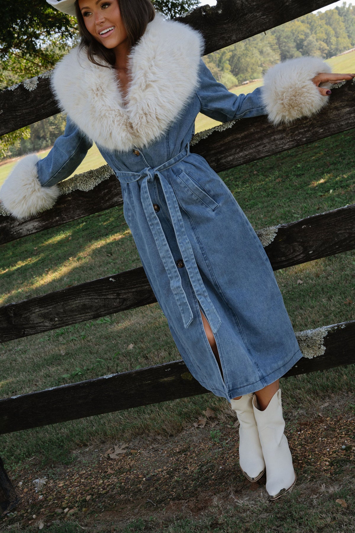 Eliza Fur Trimmed Coat-Denim