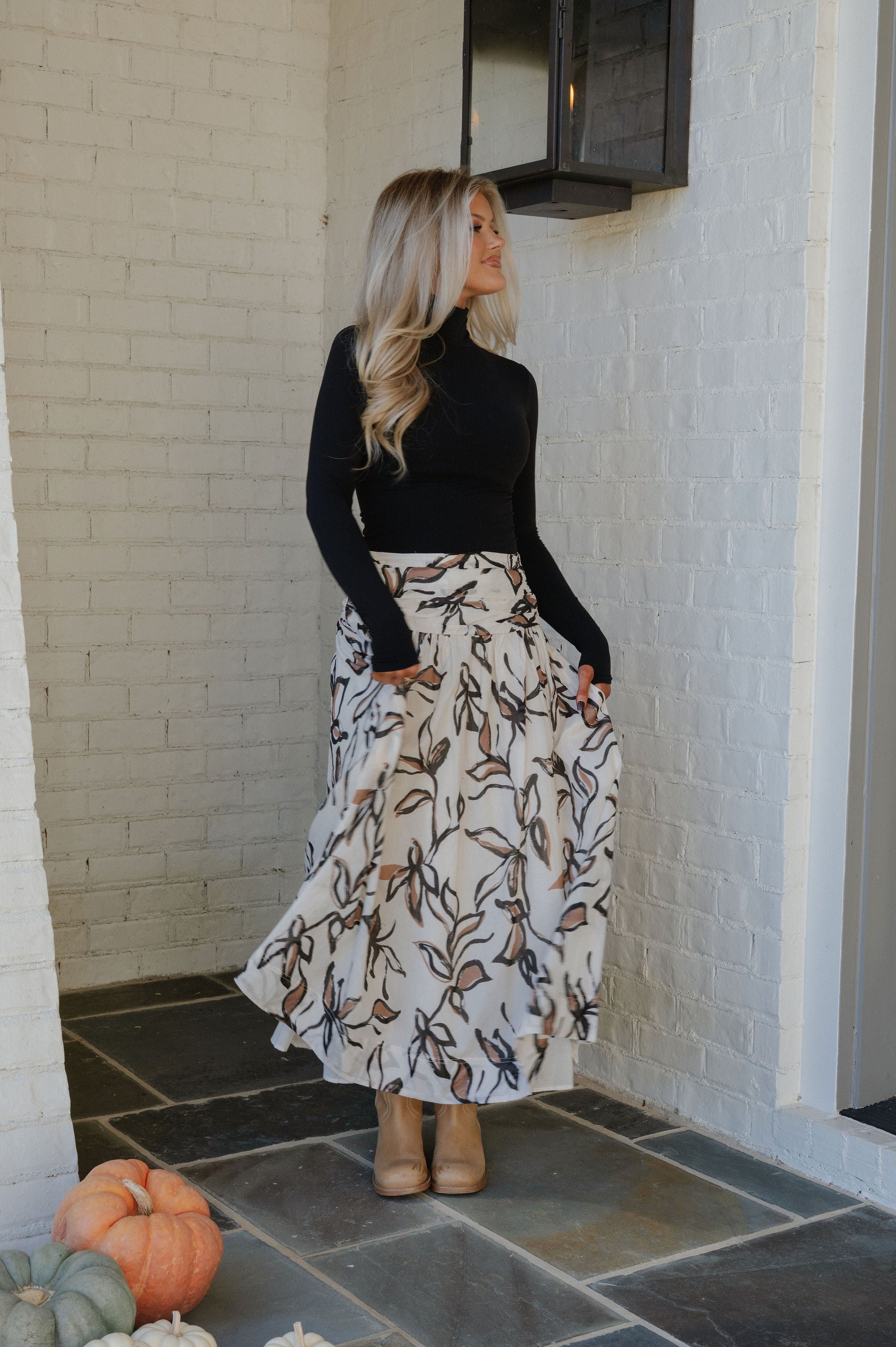 Lowen Shirred Maxi Skirt-Floral