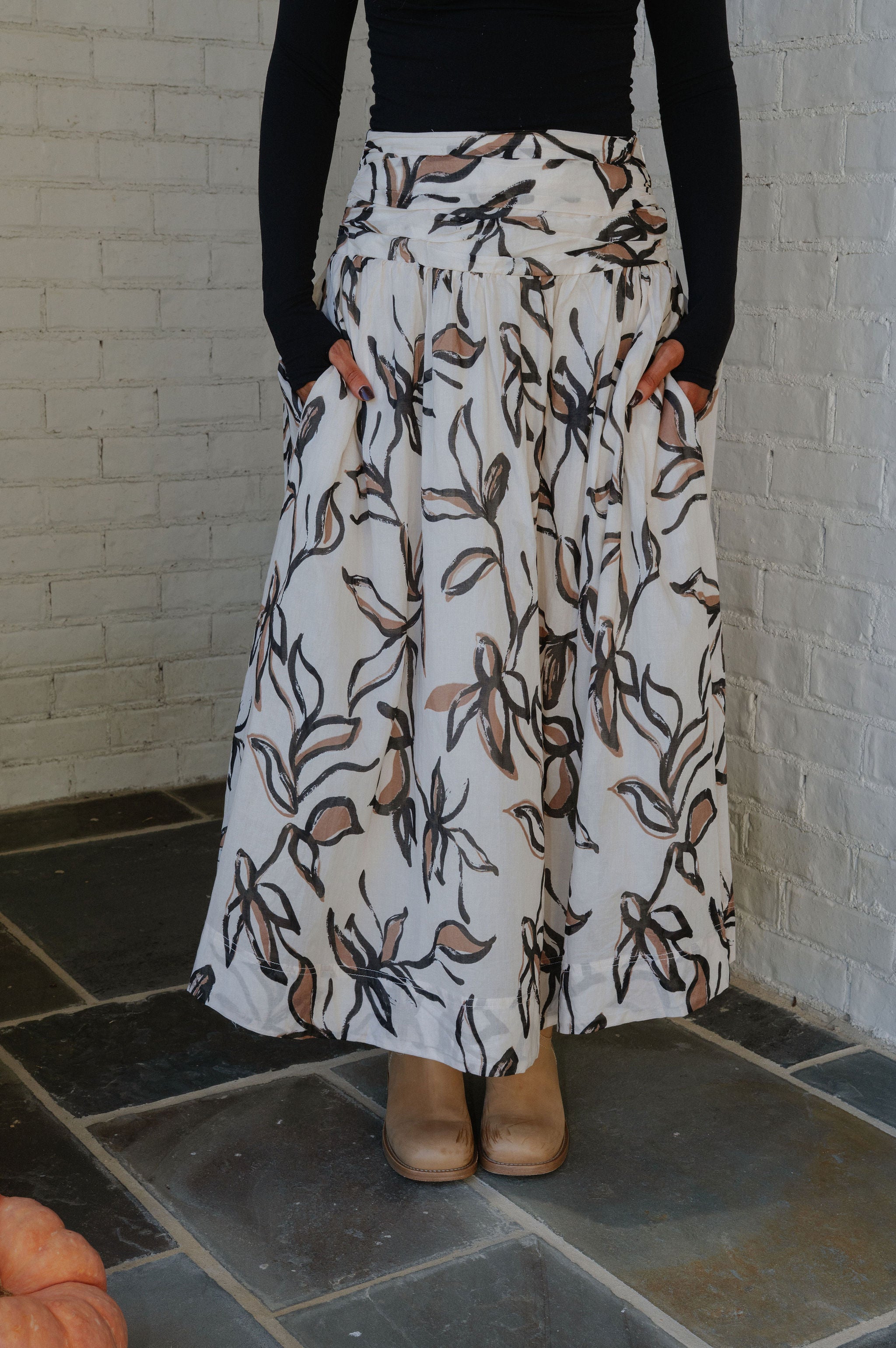 Lowen Shirred Maxi Skirt-Floral