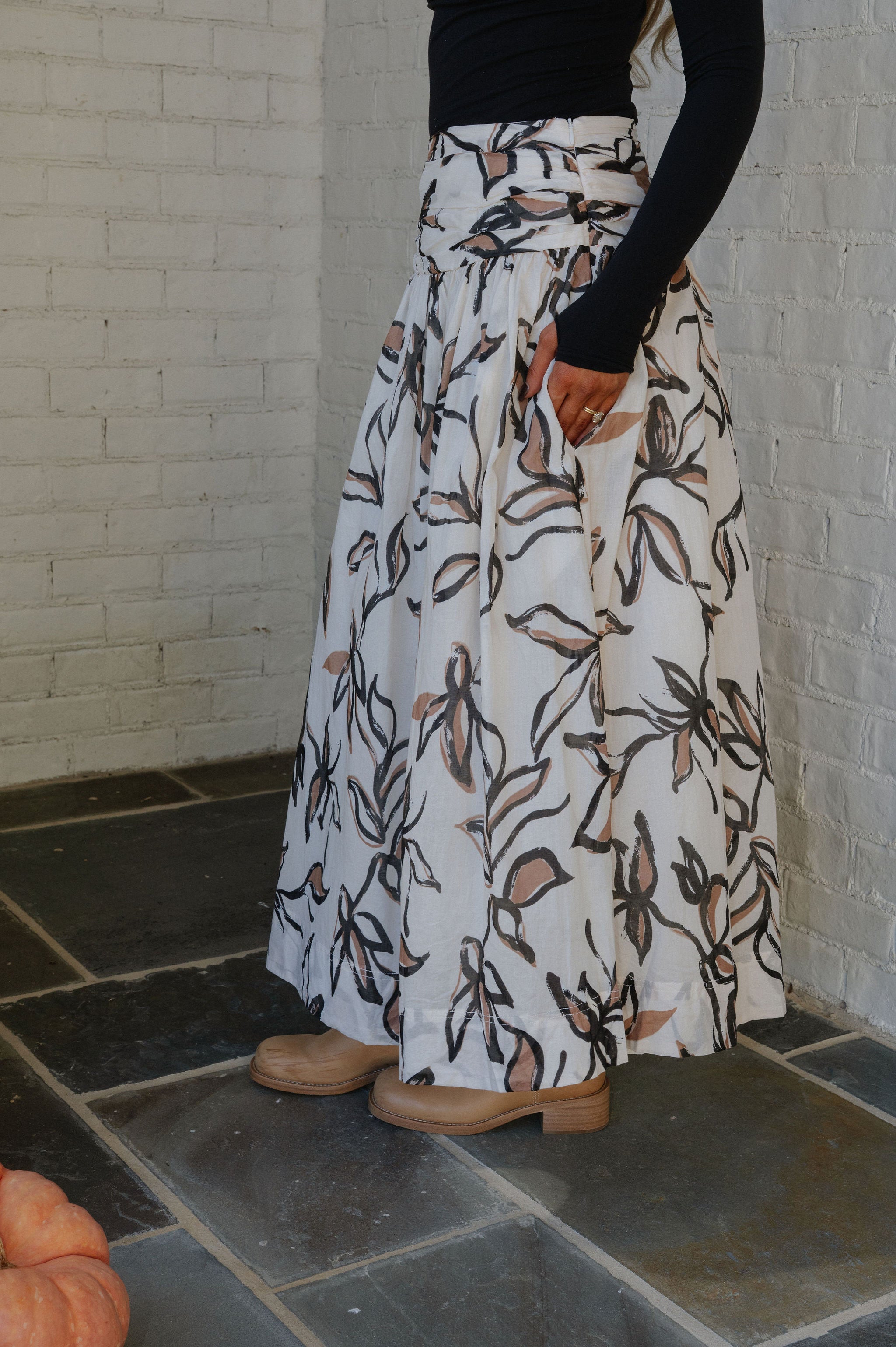 Lowen Shirred Maxi Skirt-Floral