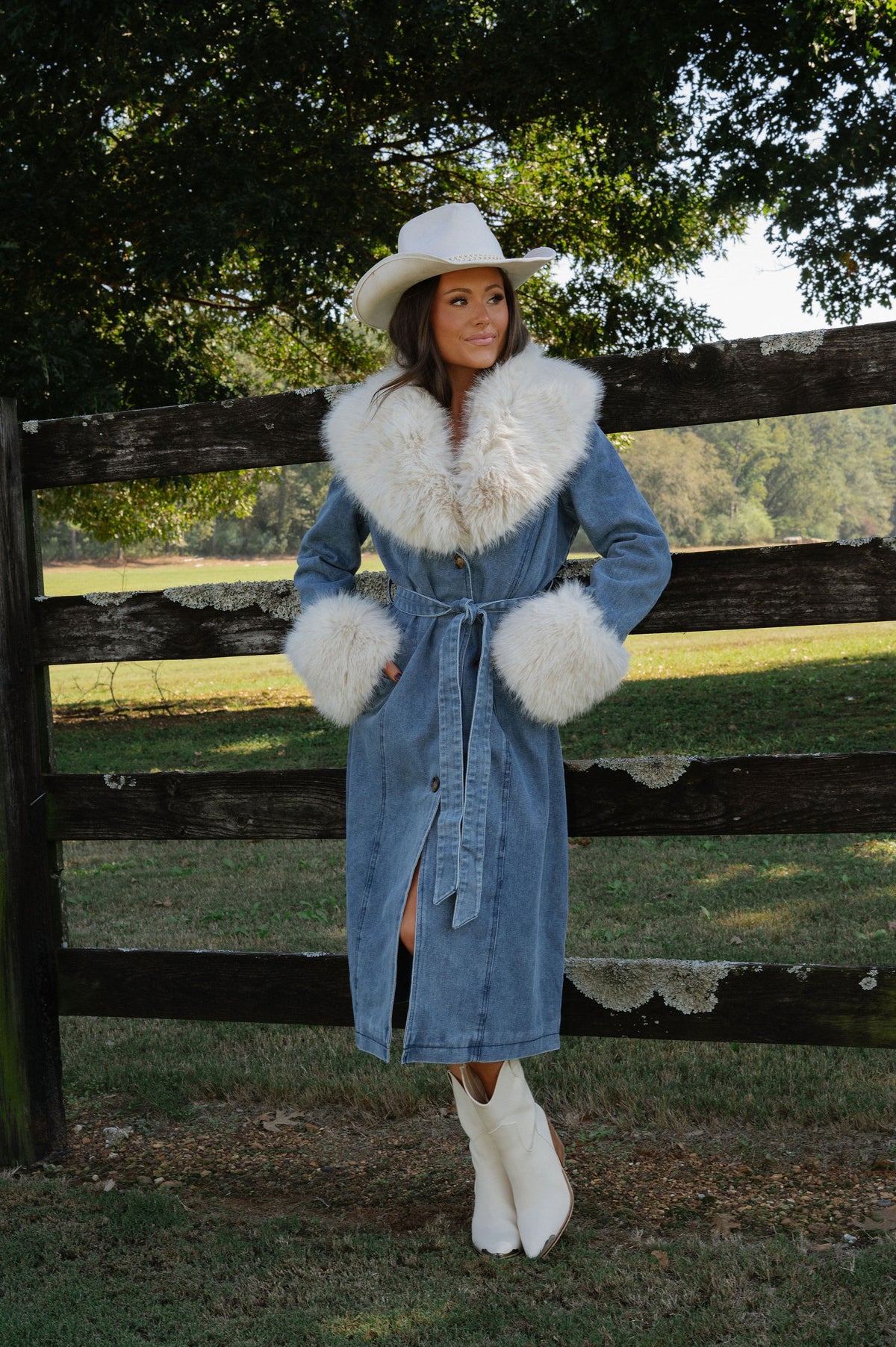 Eliza Fur Trimmed Coat-Denim