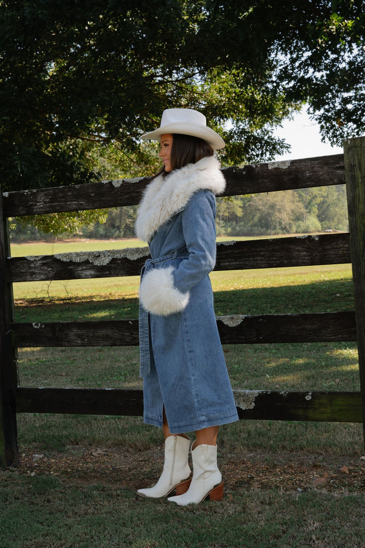 Eliza Fur Trimmed Coat-Denim