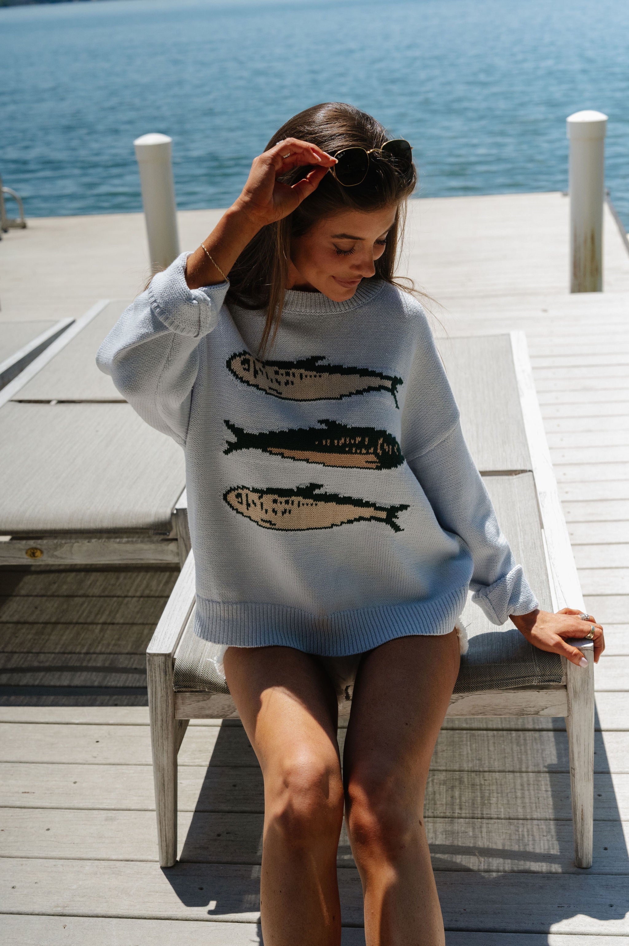Round Neck Sardine Sweater-Baby Blue