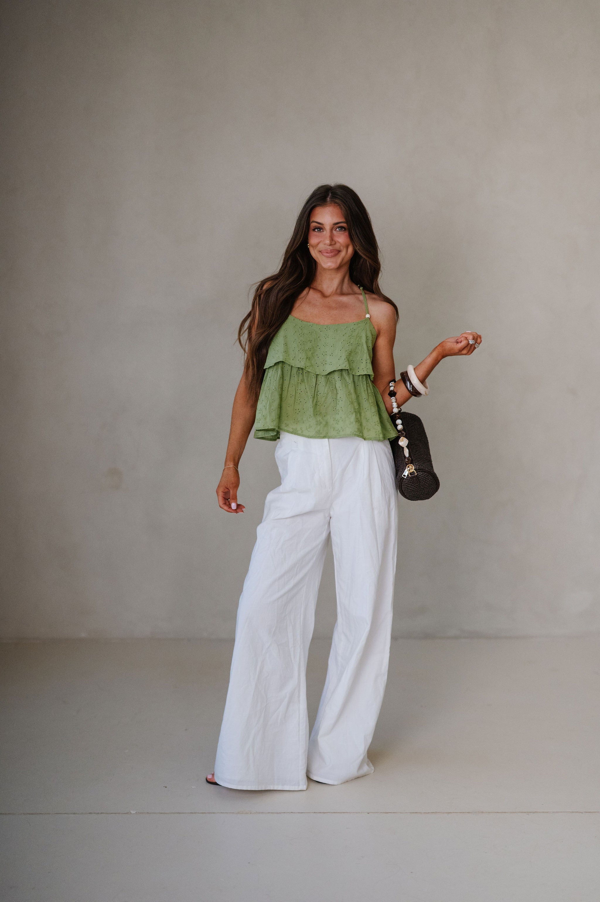 Caitlin Eyelet Top-Olive