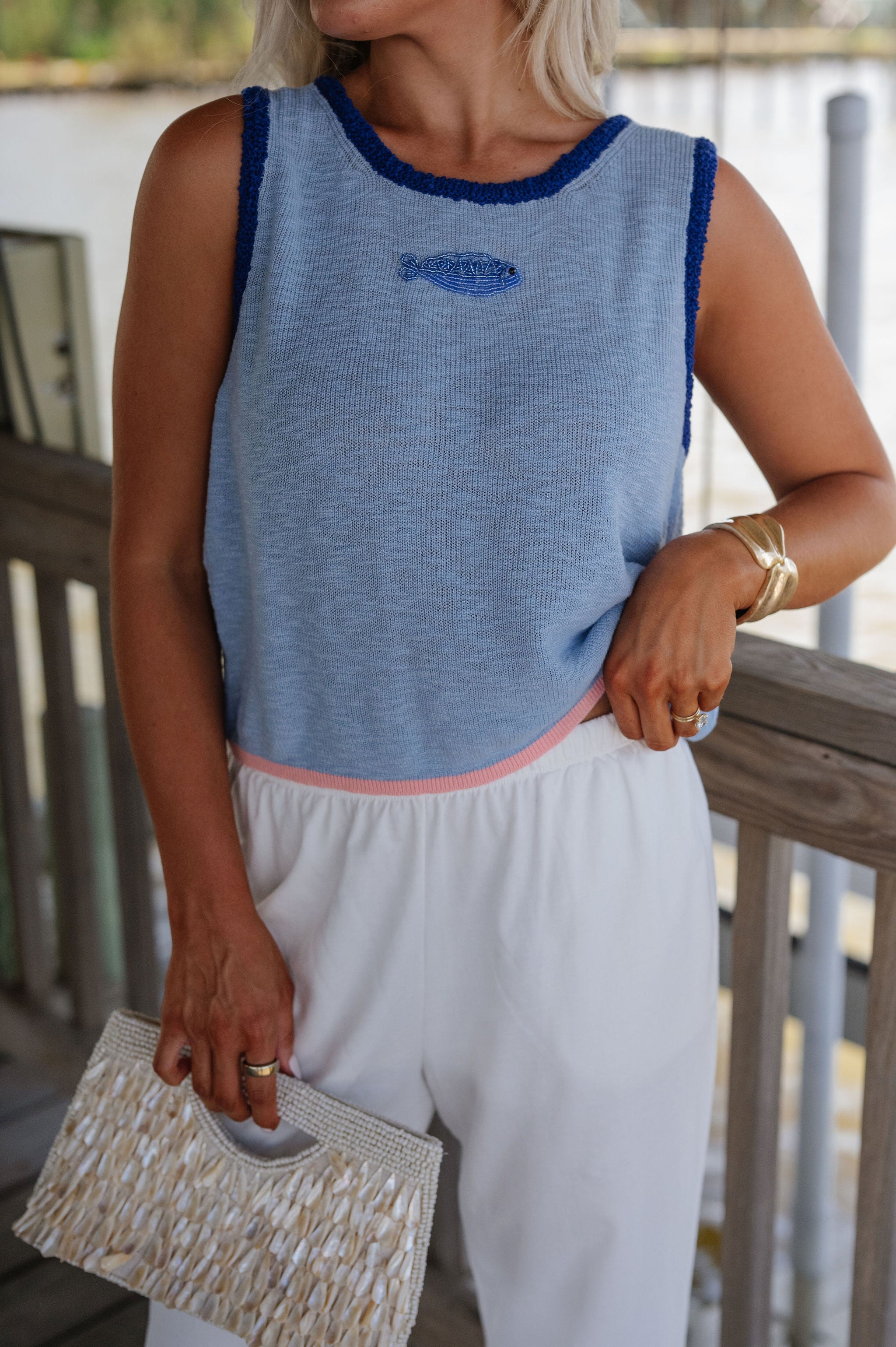 Sweater Knit Fish Tank-Coastal Blue