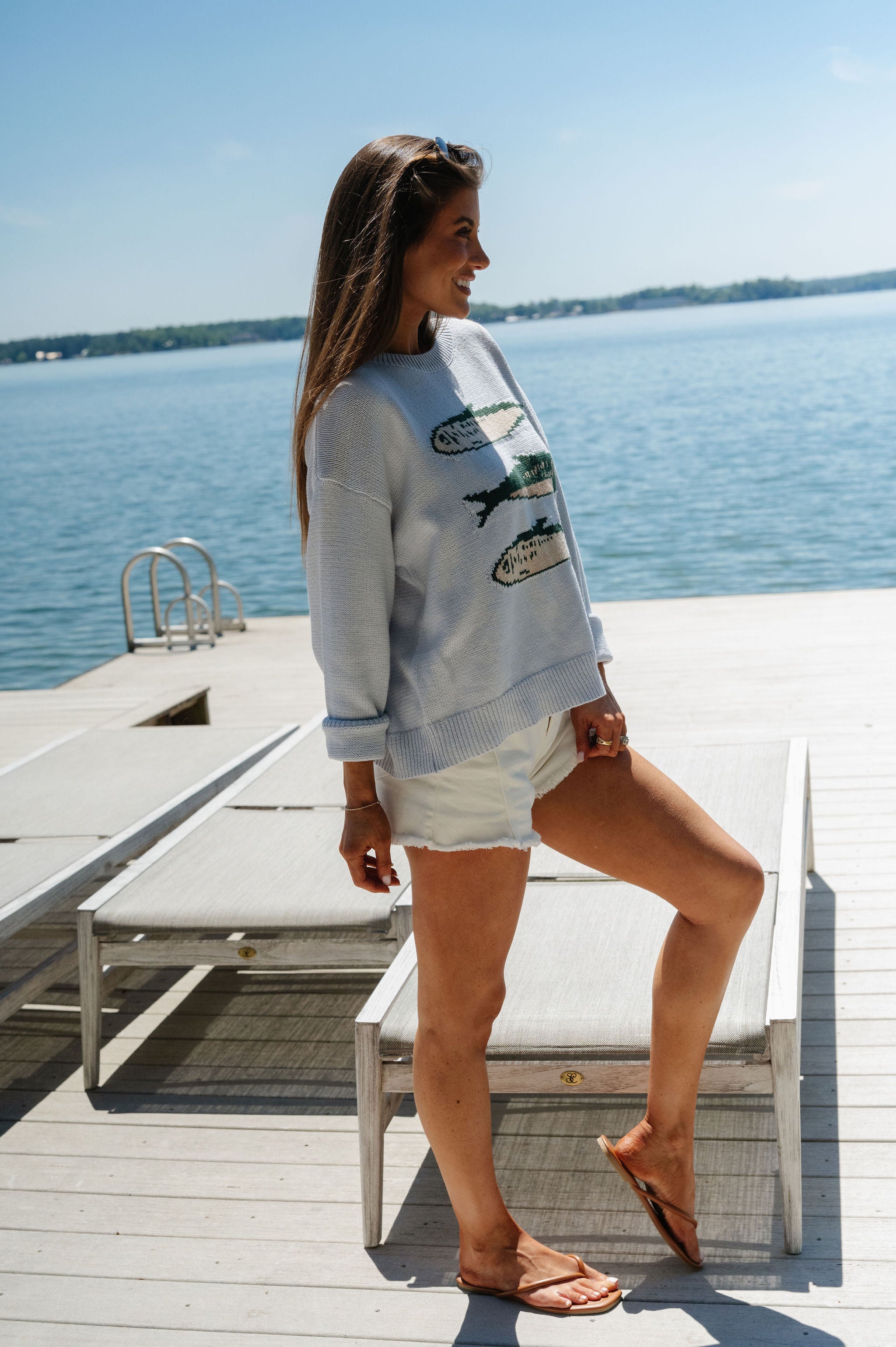 Round Neck Sardine Sweater-Baby Blue