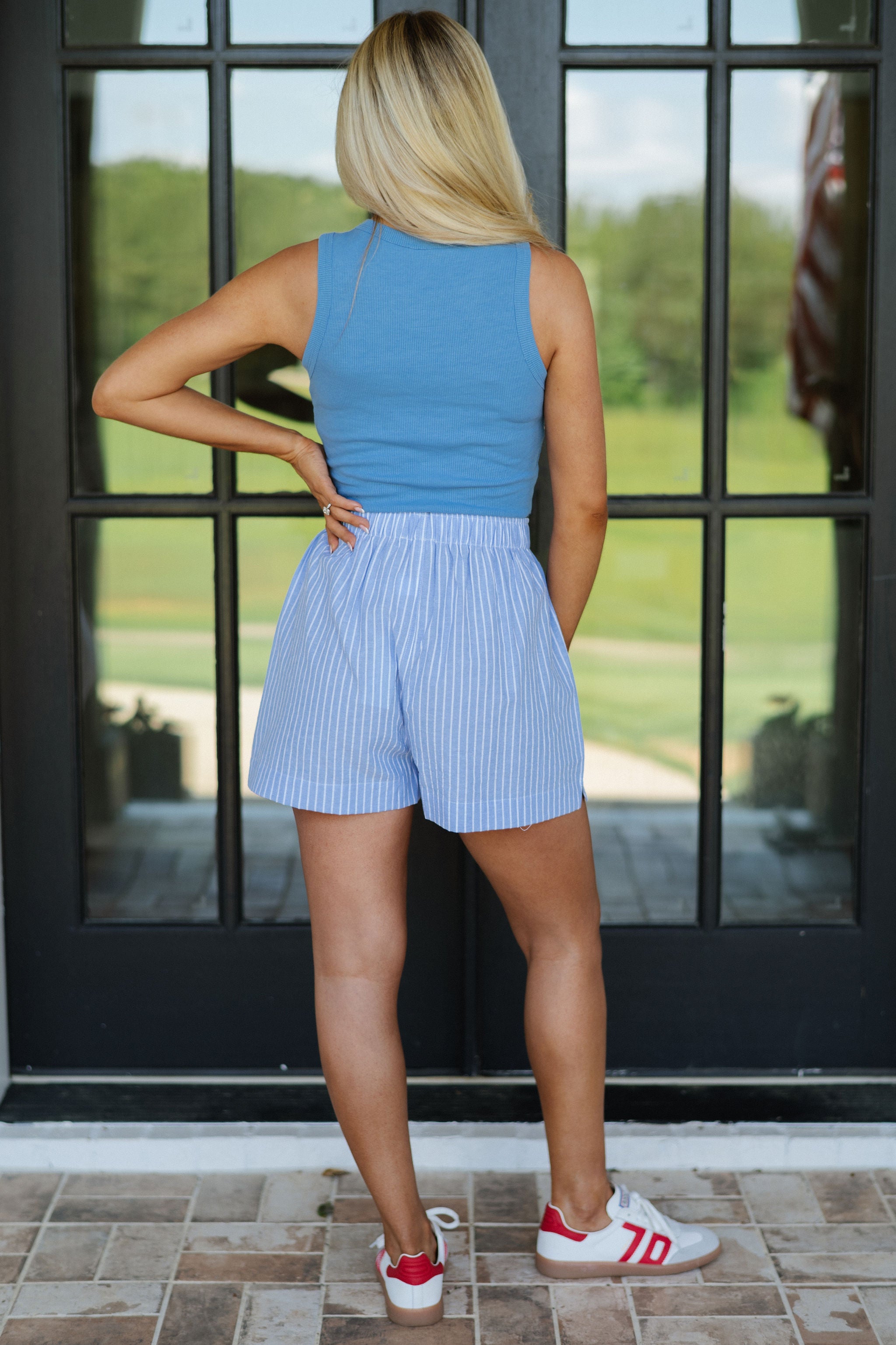 Ribbed Crop Tank-Blue