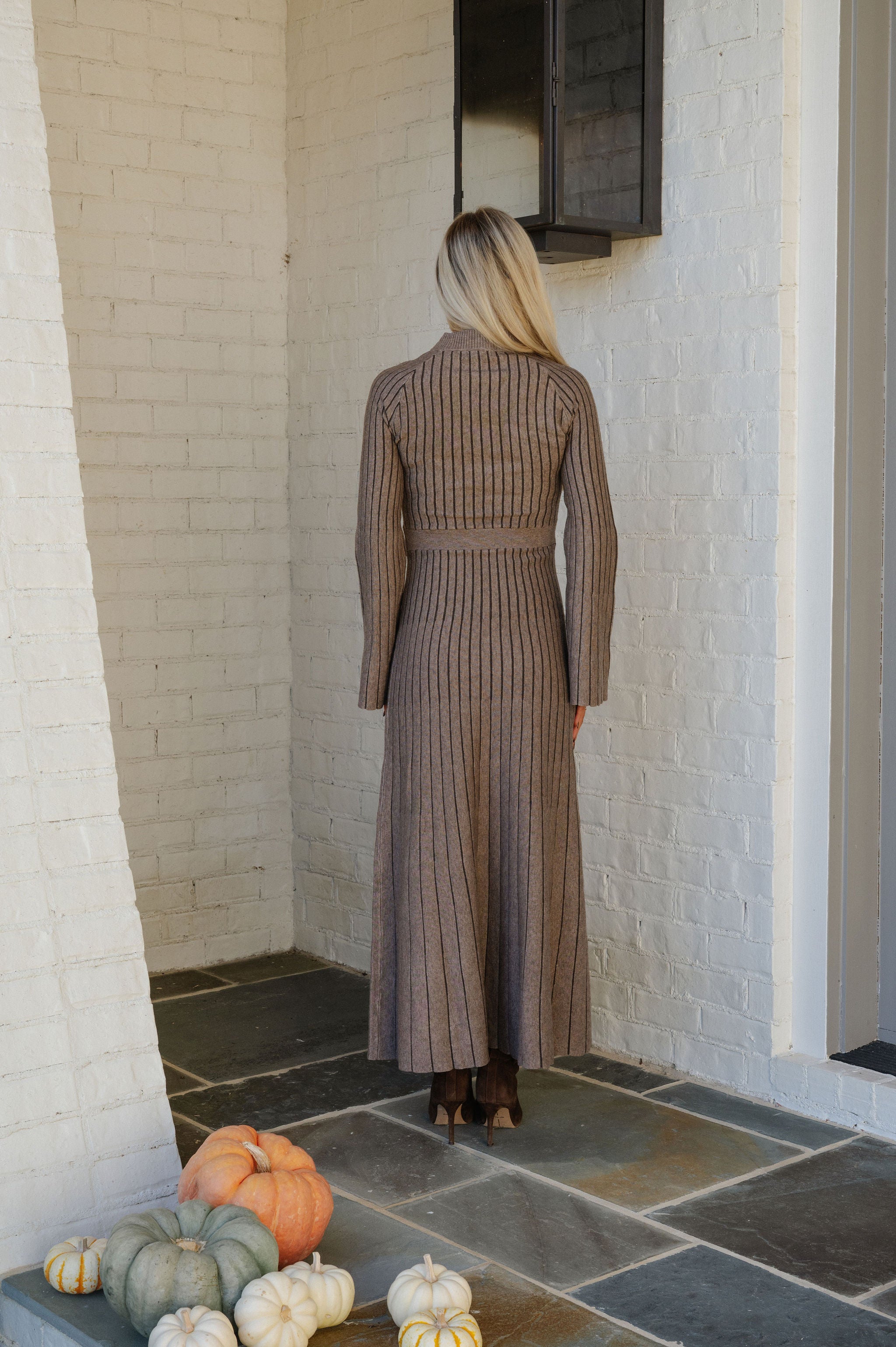 Striped Rib Knit Maxi Dress-Stone