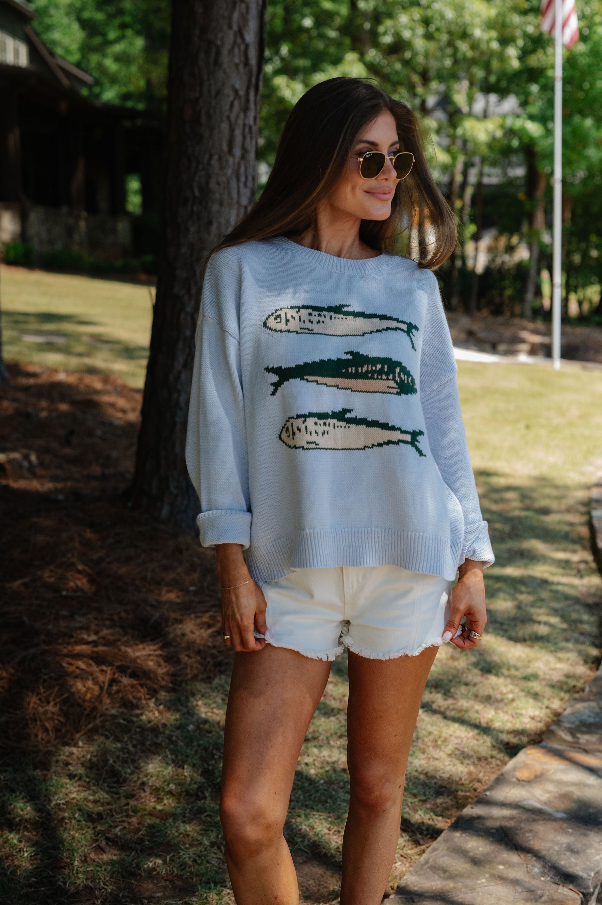 Round Neck Sardine Sweater-Baby Blue