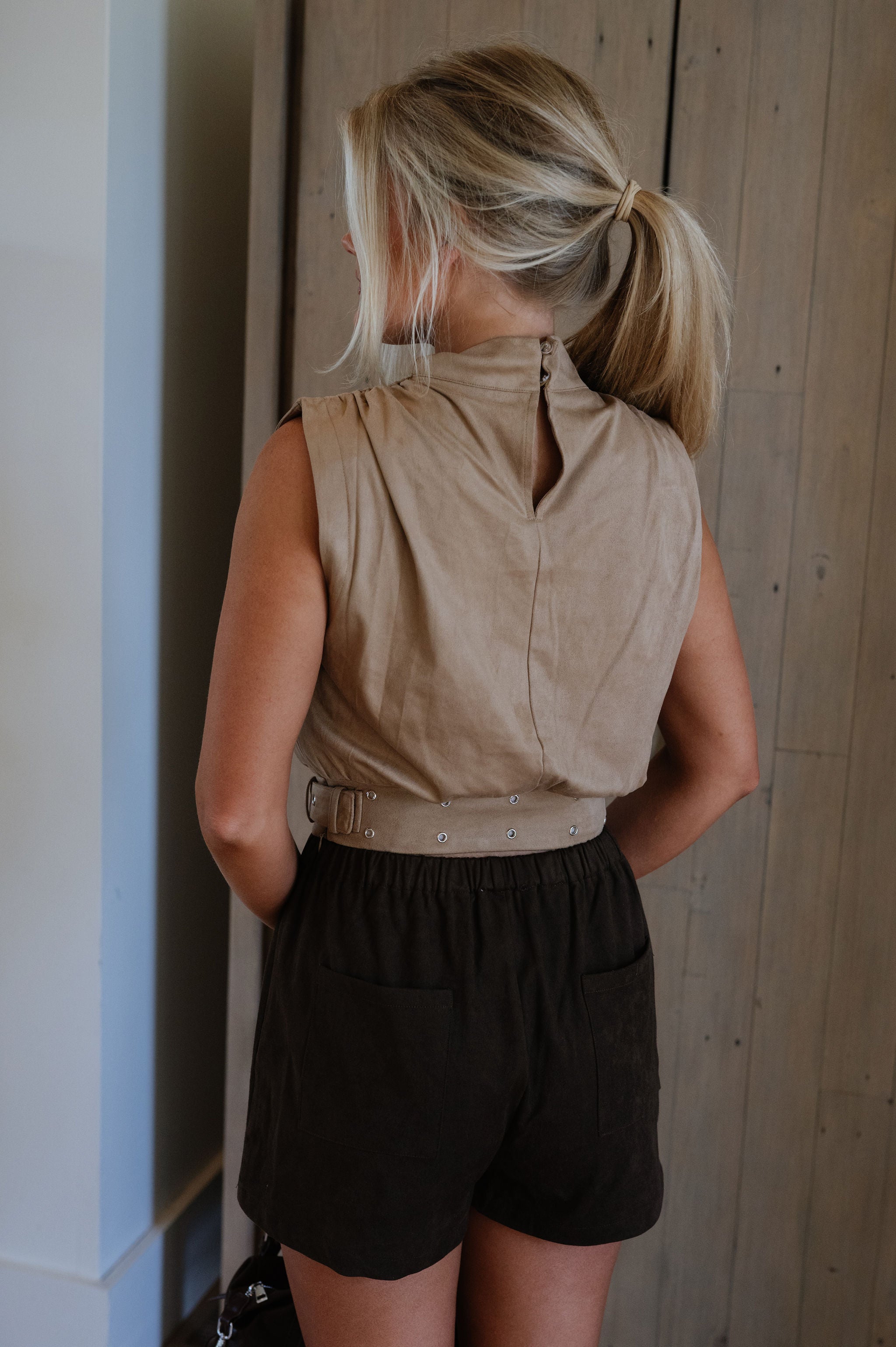 Marla Sleeveless Top-Taupe