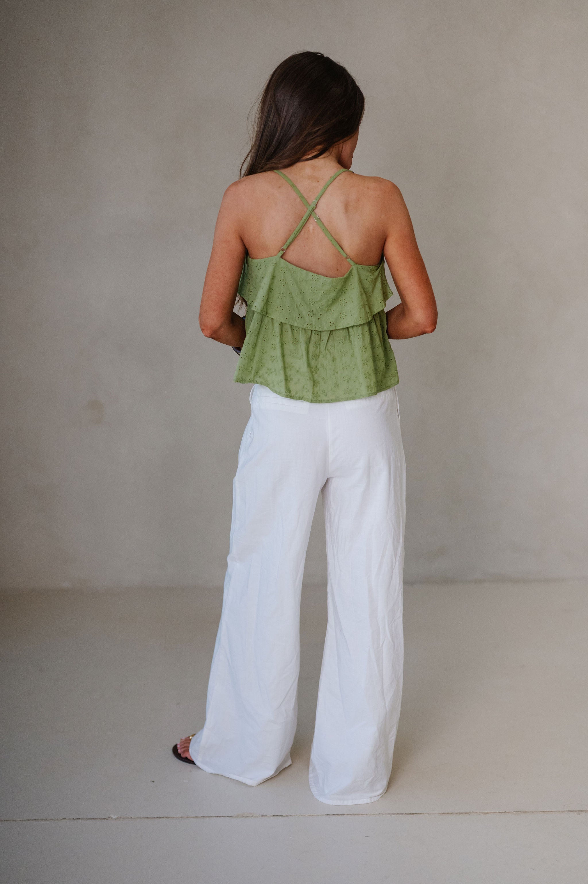 Caitlin Eyelet Top-Olive