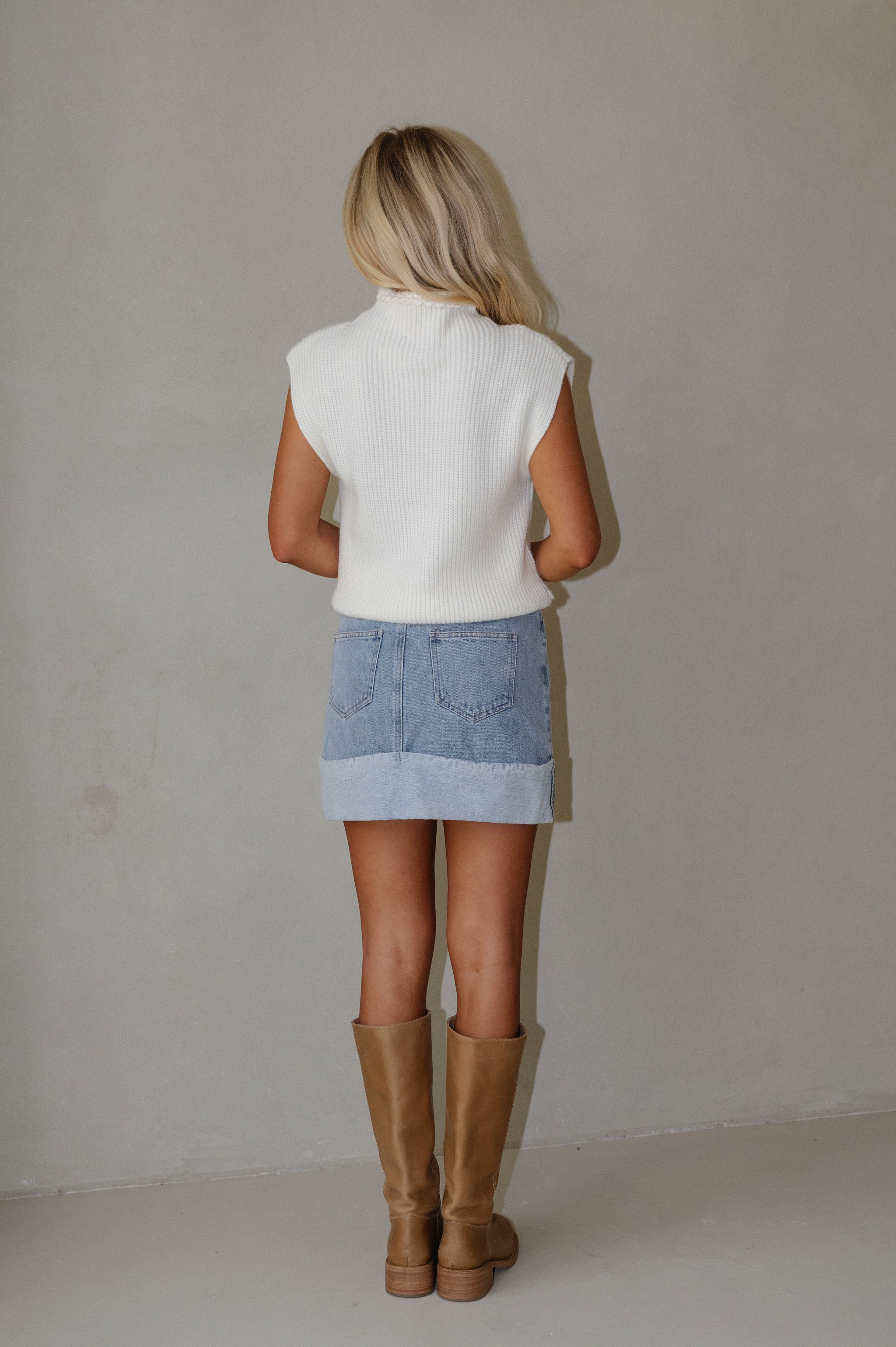 Braided Trim Sleeveless Sweater-Ivory