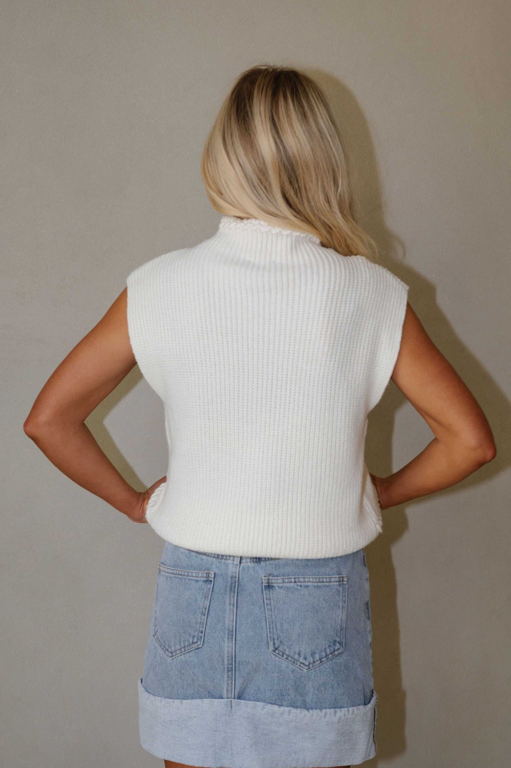 Braided Trim Sleeveless Sweater-Ivory