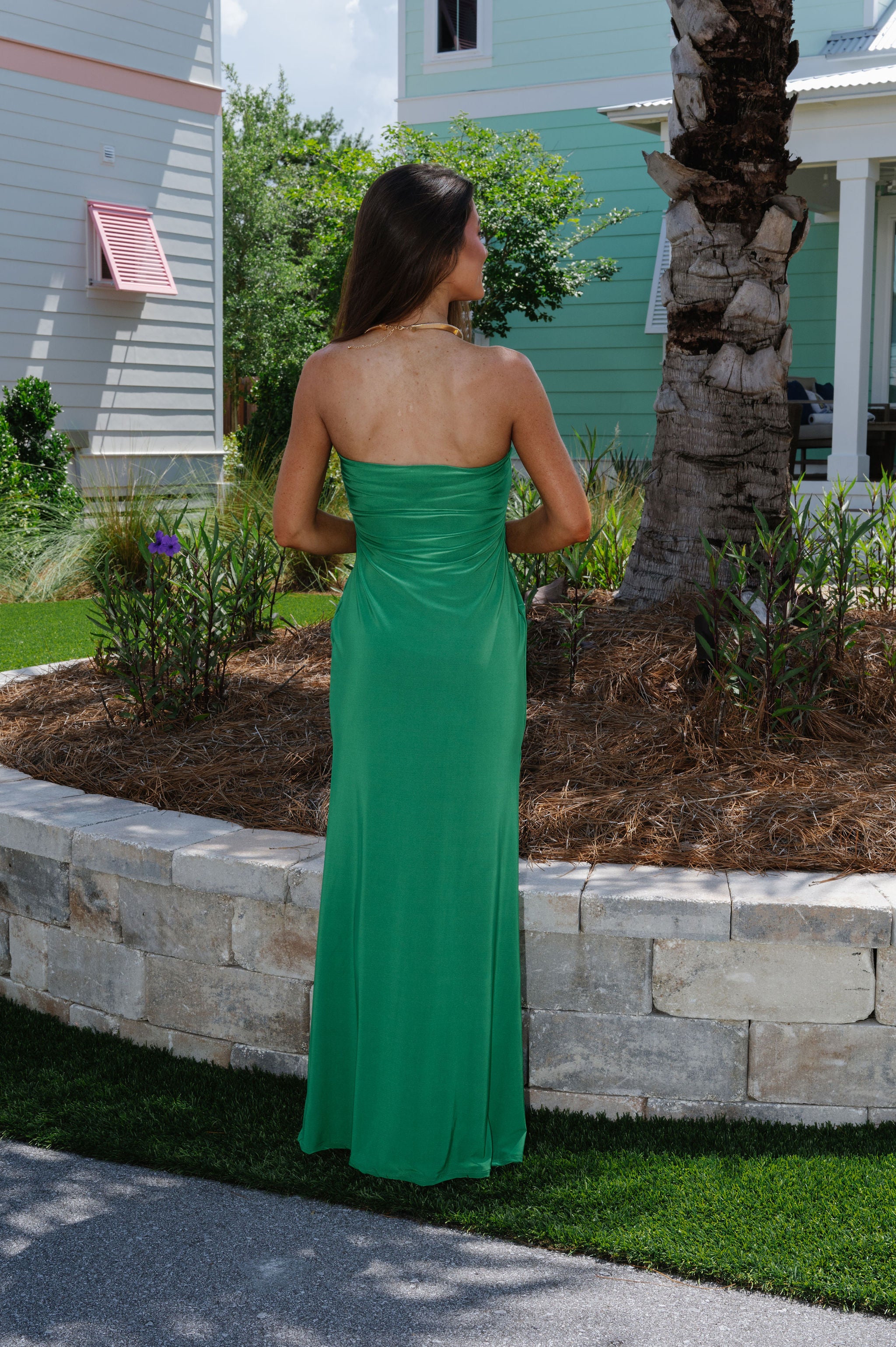 Abstract Chic Hardware Strapless Maxi Dress-Green