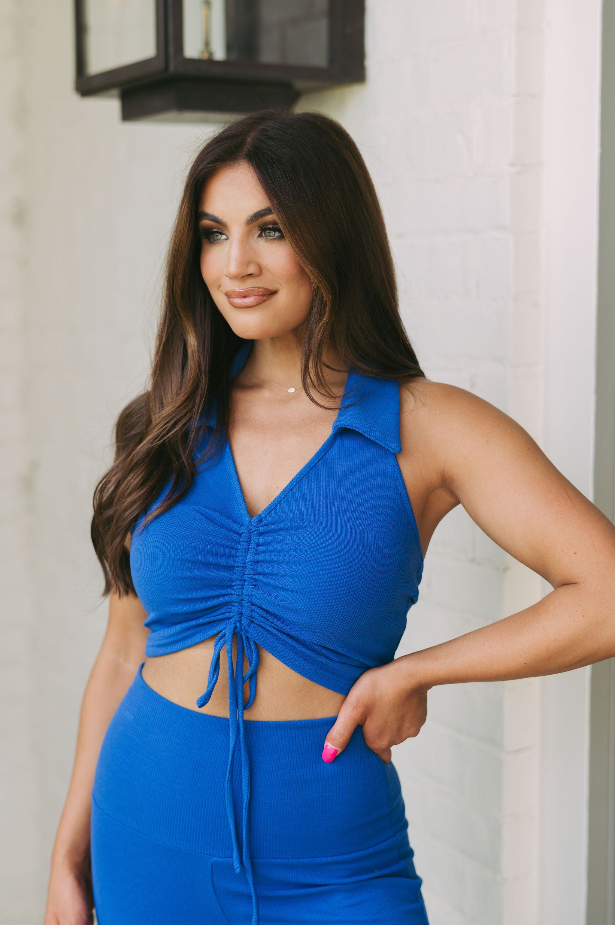 Gianna Ribbed Active Wear Top- Cobalt//TOP ONLY
